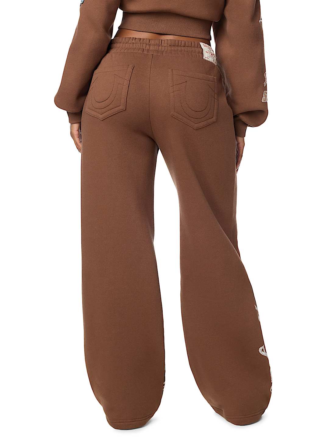 EMBROIDERED MID RISE WIDE LEG SWEATPANT