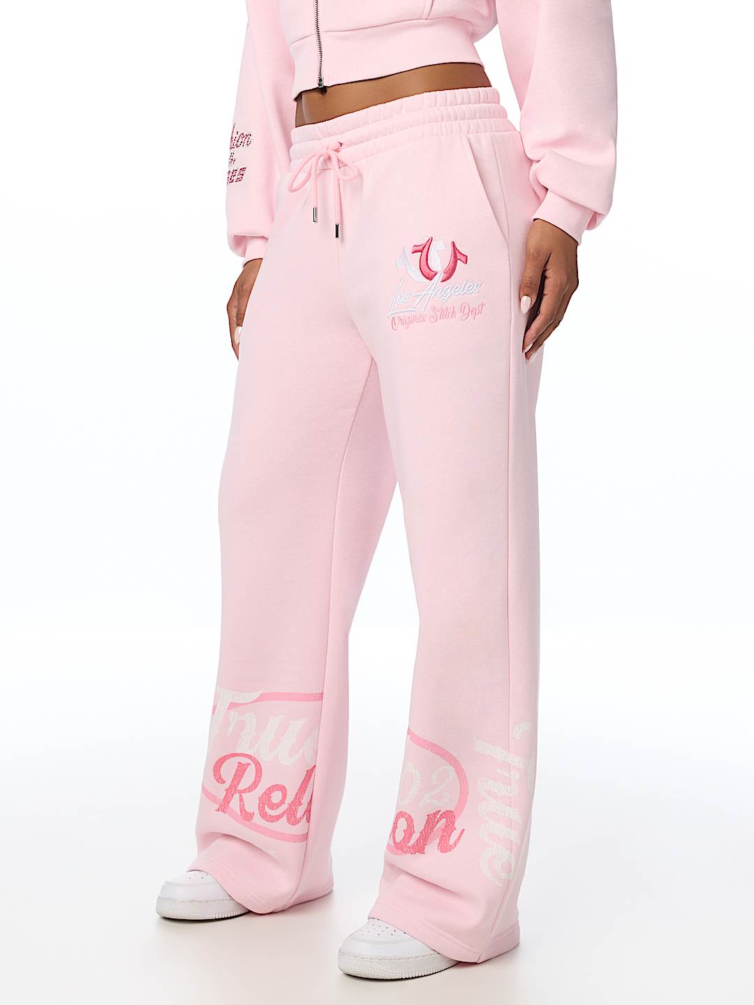 EMBROIDERED MID RISE WIDE LEG SWEATPANT