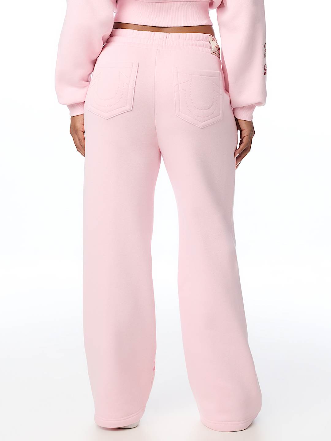 EMBROIDERED MID RISE WIDE LEG SWEATPANT