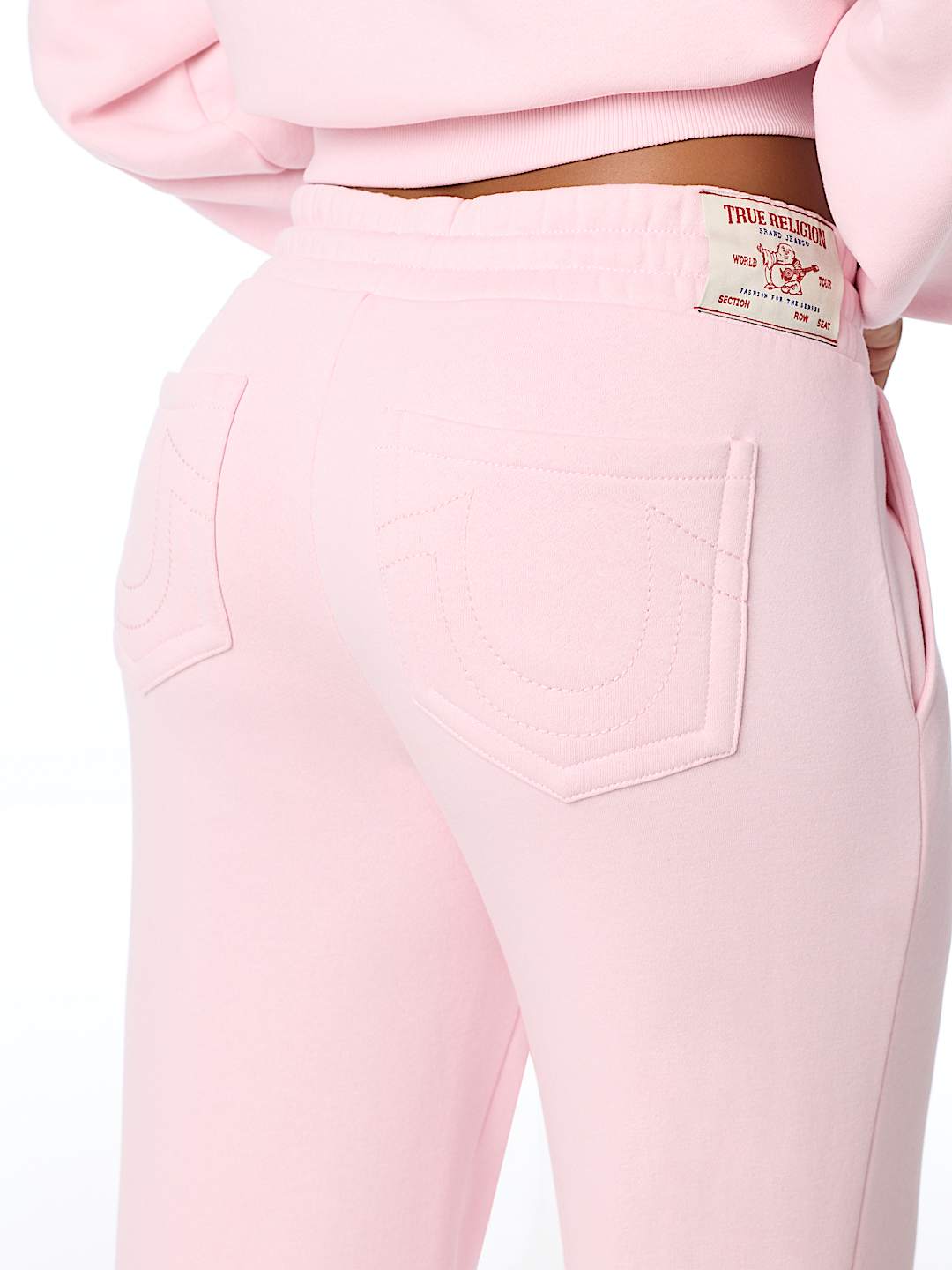 EMBROIDERED MID RISE WIDE LEG SWEATPANT
