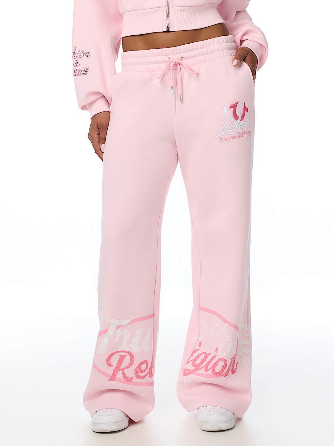 EMBROIDERED MID RISE WIDE LEG SWEATPANT