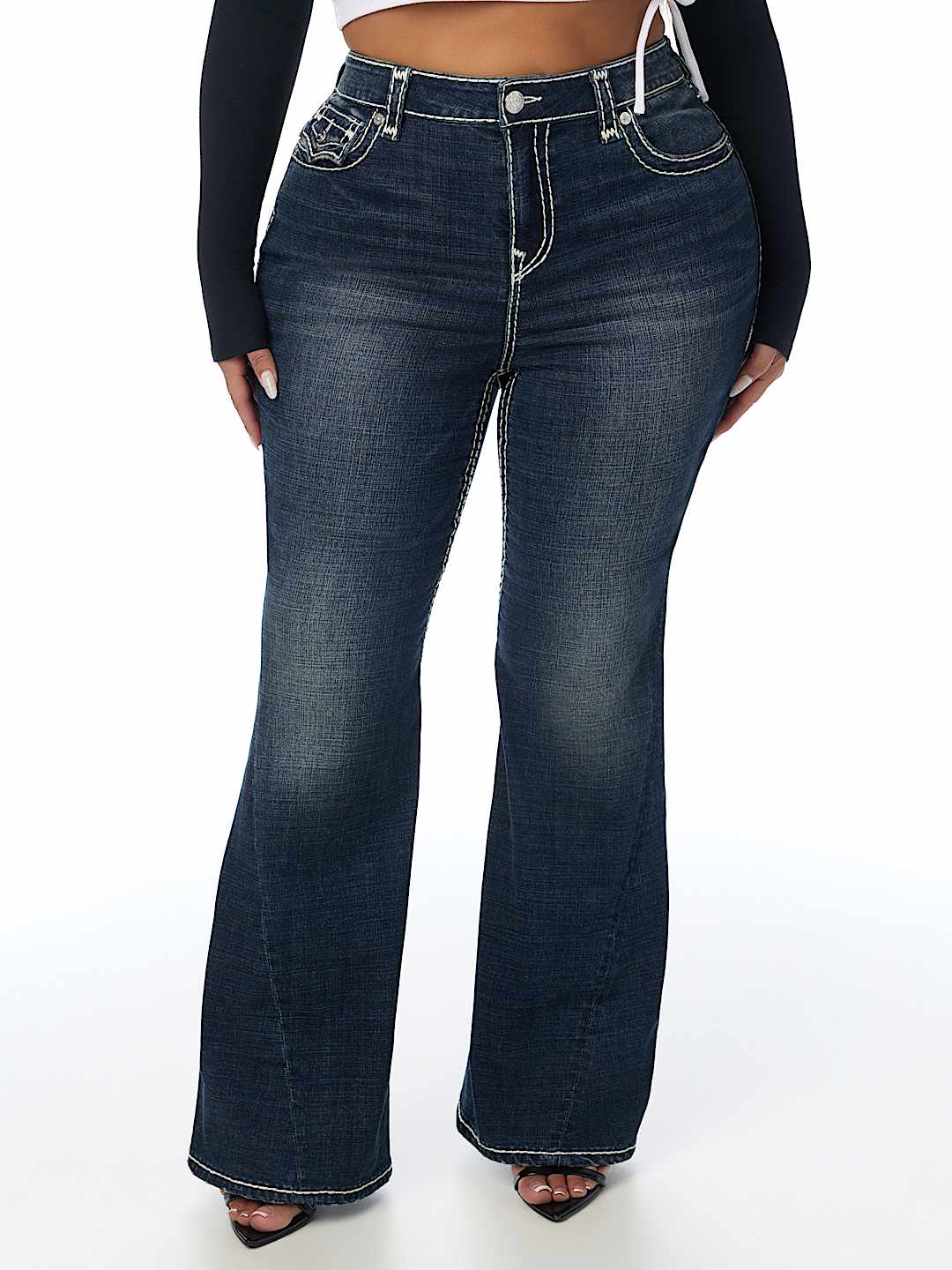 PLUS JOEY MID RISE SUPER T FLAP FLARE JEAN