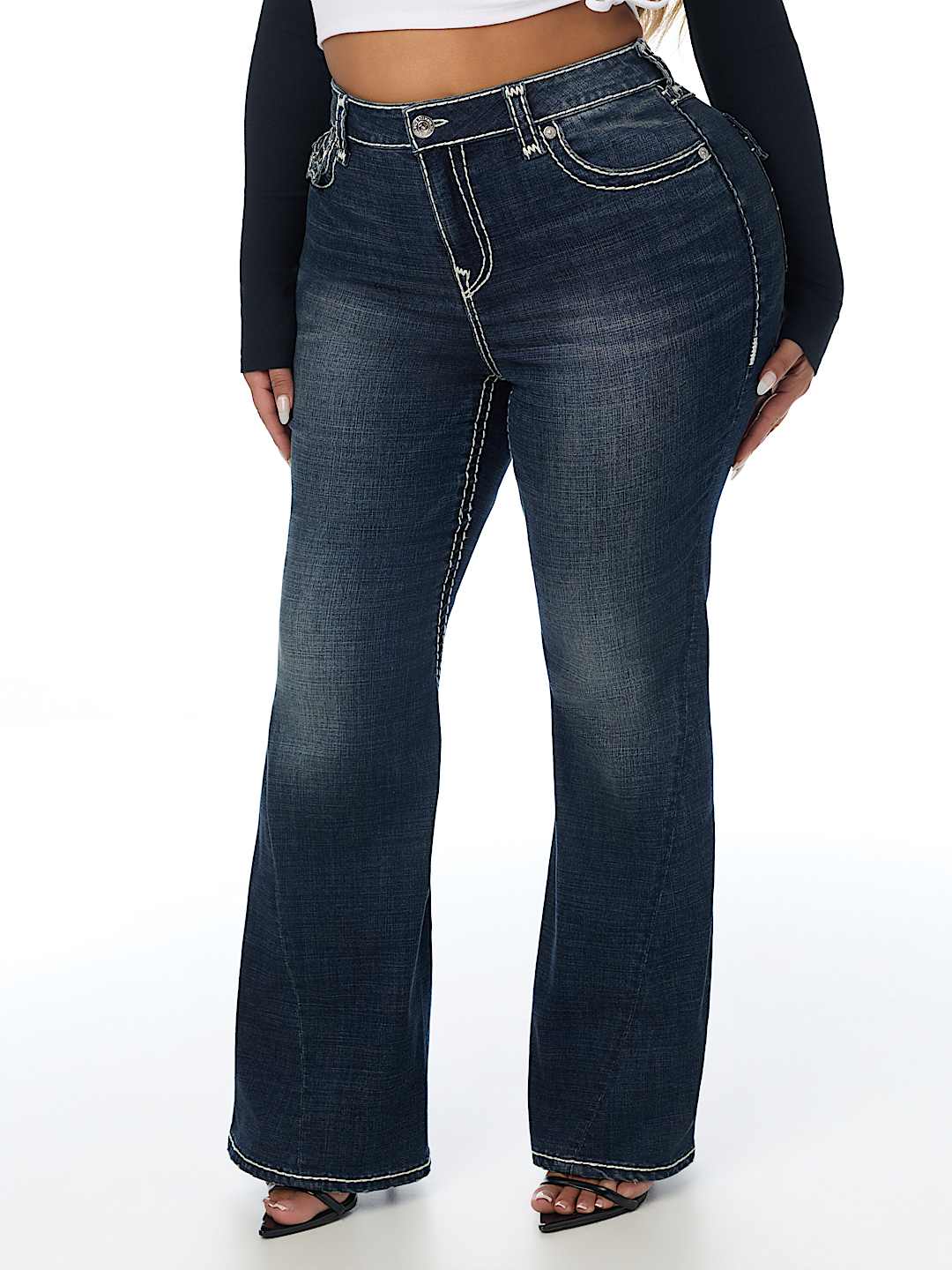 PLUS JOEY MID RISE SUPER T FLAP FLARE JEAN