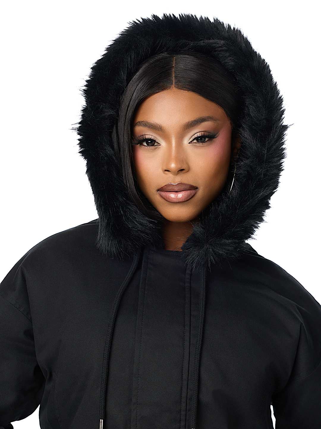 EMBROIDERED SHERPA HOOD FAUX FUR JACKET