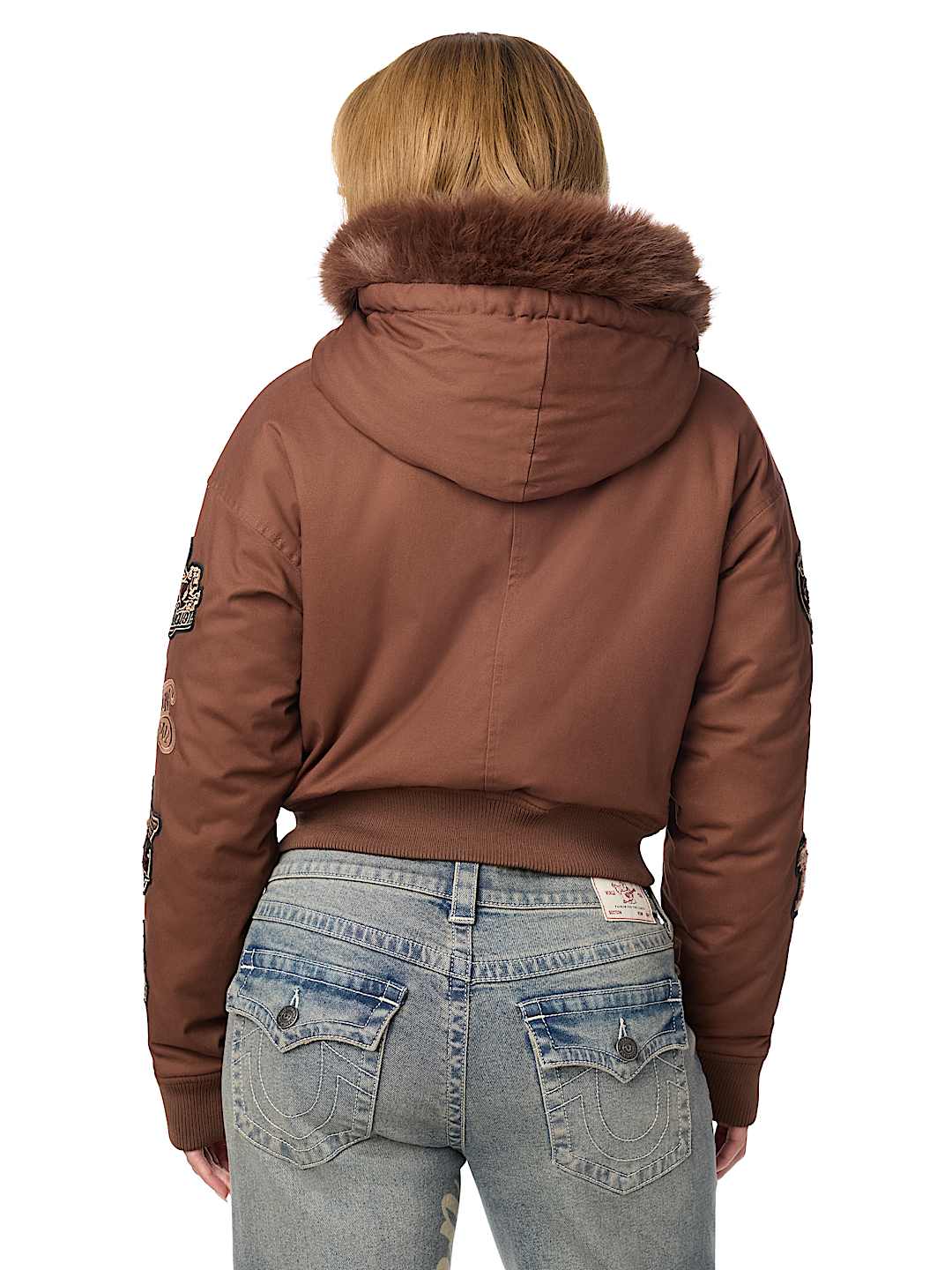 EMBROIDERED SHERPA HOOD FAUX FUR JACKET