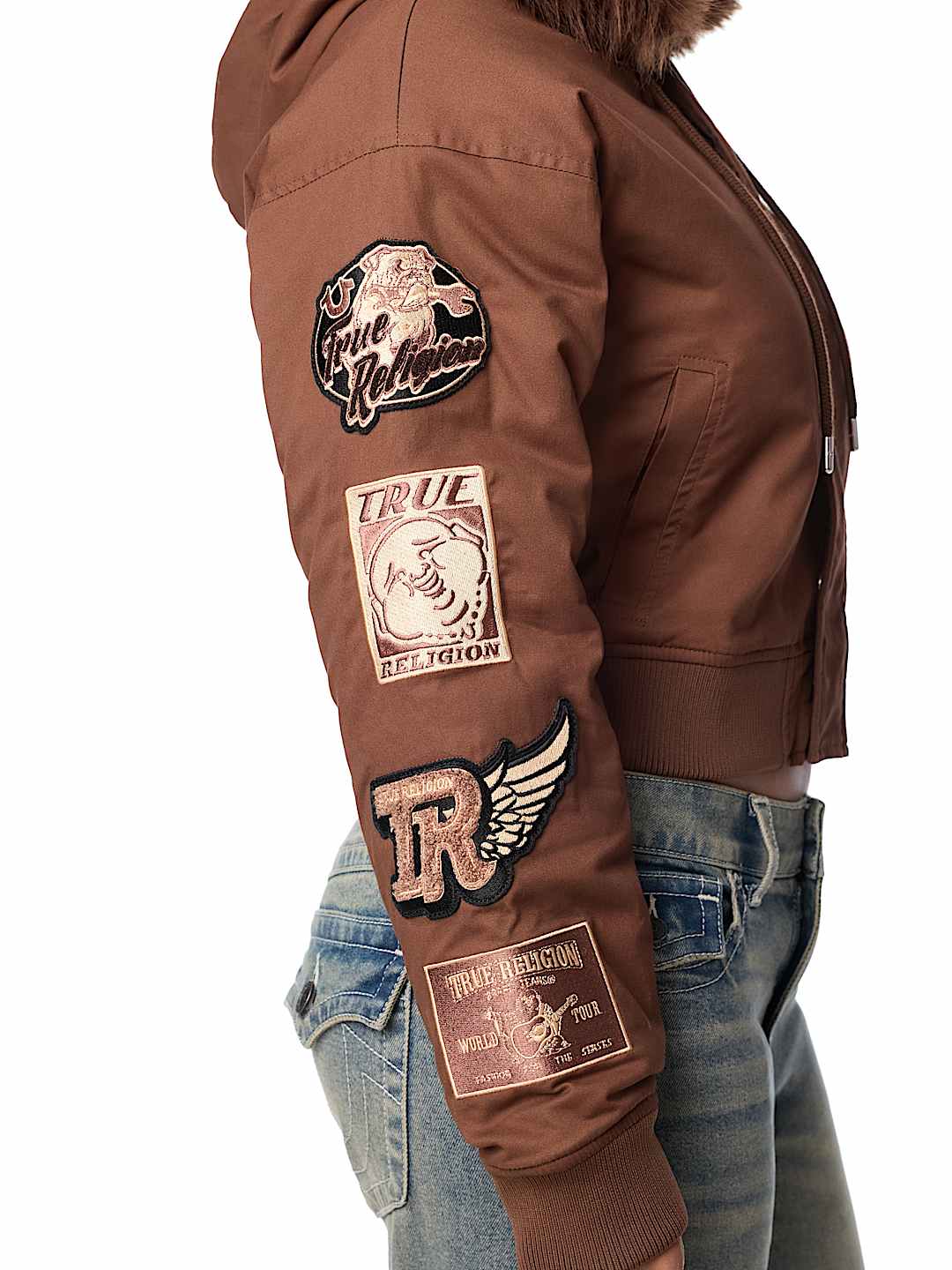 EMBROIDERED SHERPA HOOD FAUX FUR JACKET
