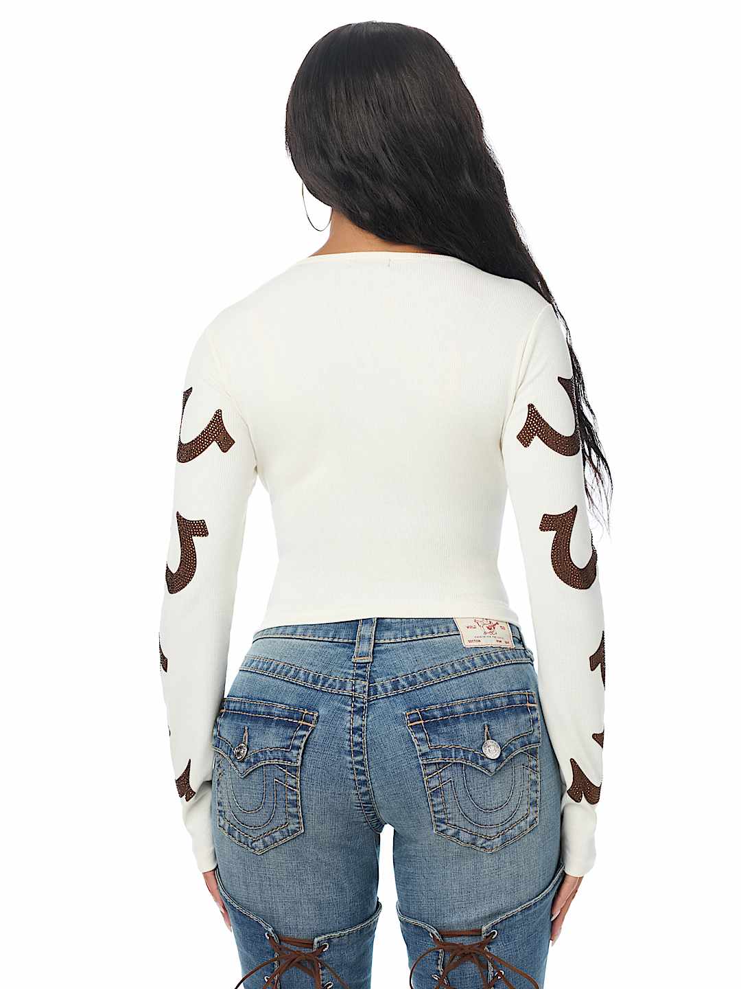 CRYSTAL SCRIPT LONG SLEEVE NOTCH RIBBED TEE