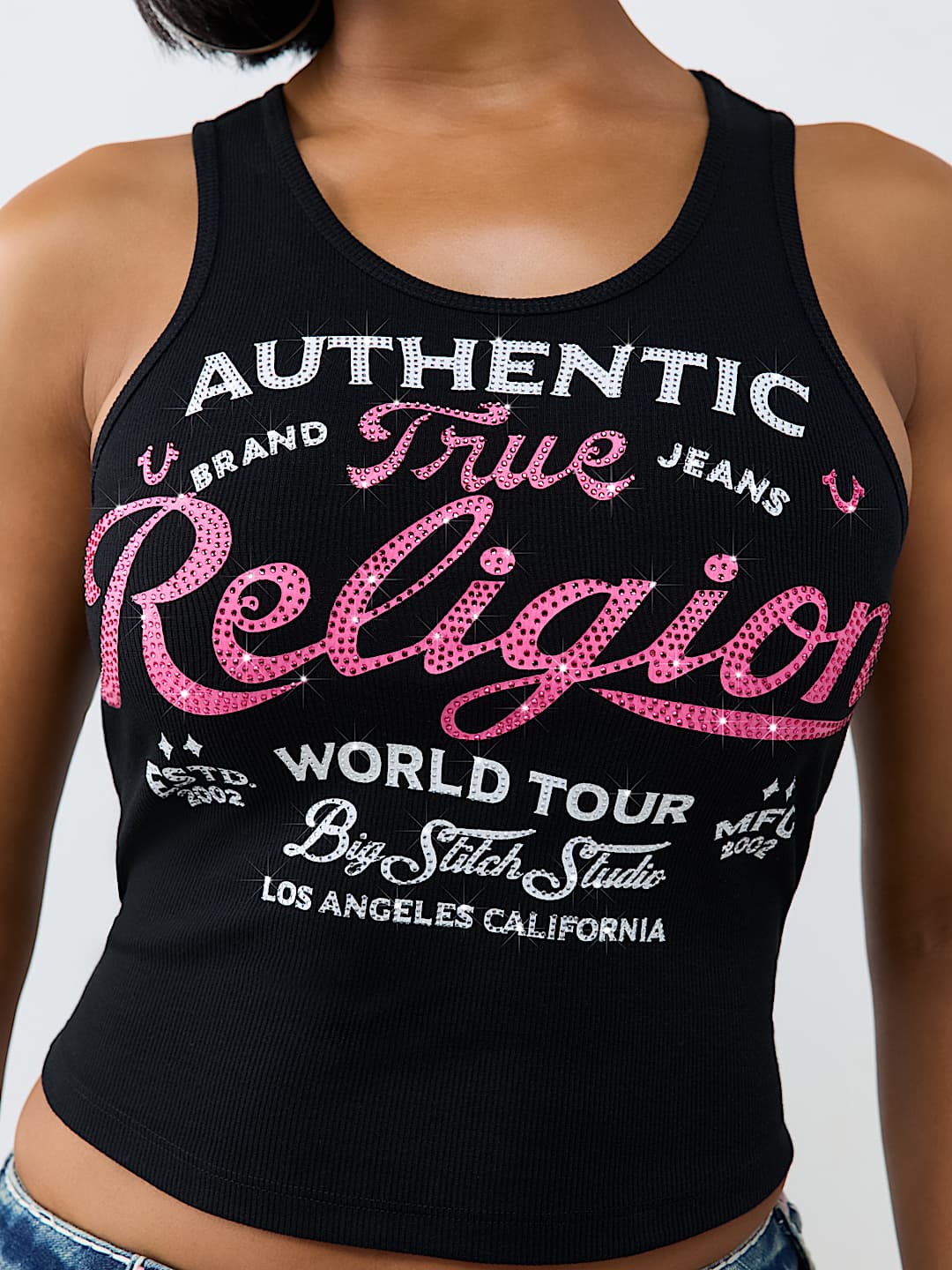 CRYSTAL LOGO RIBBED TANK TOP