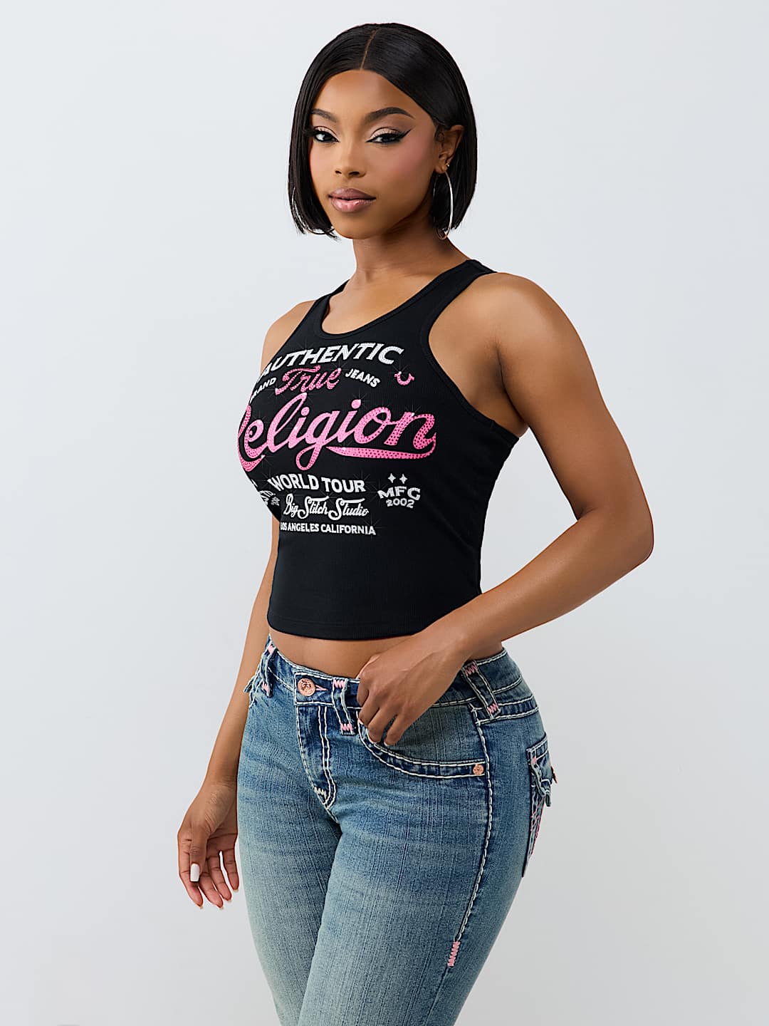 CRYSTAL LOGO RIBBED TANK TOP