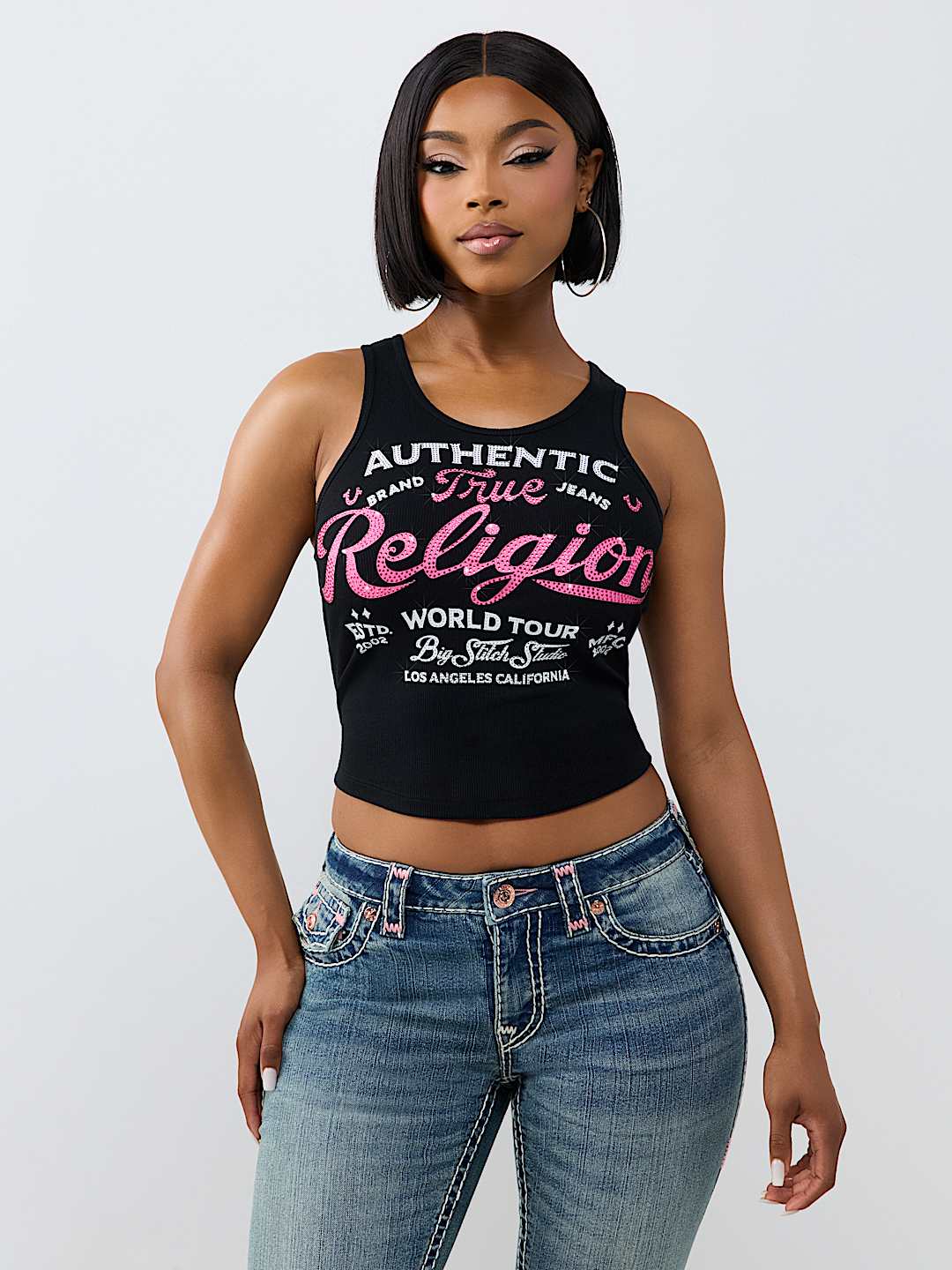 CRYSTAL LOGO RIBBED TANK TOP