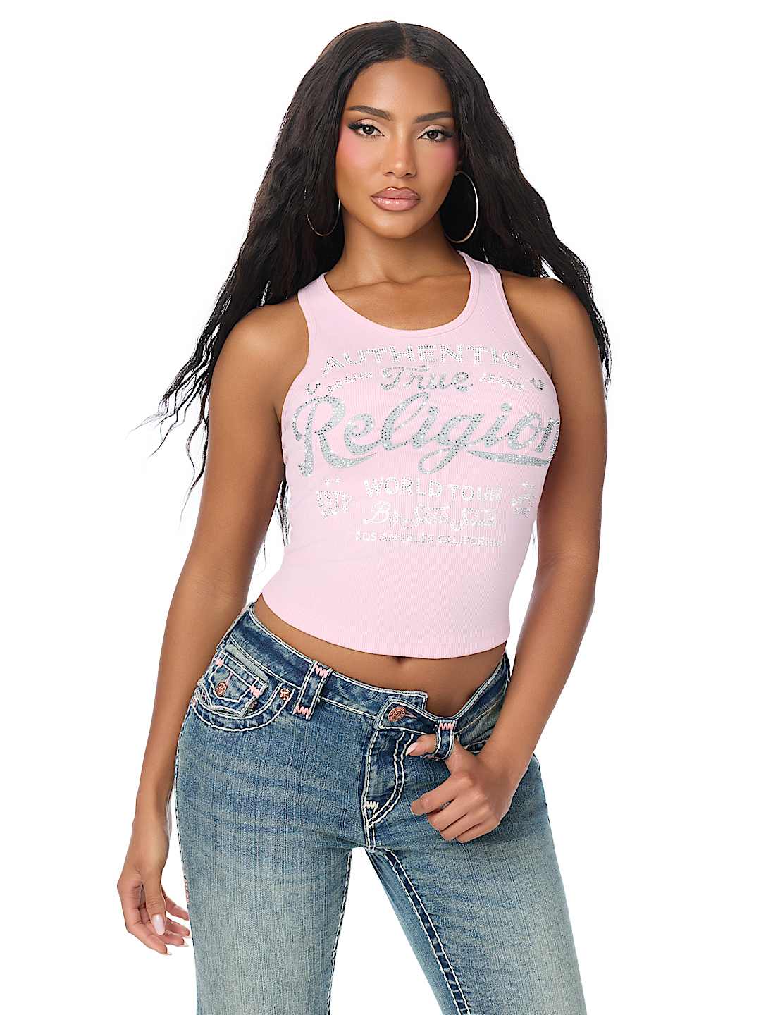 CRYSTAL LOGO RIBBED TANK TOP