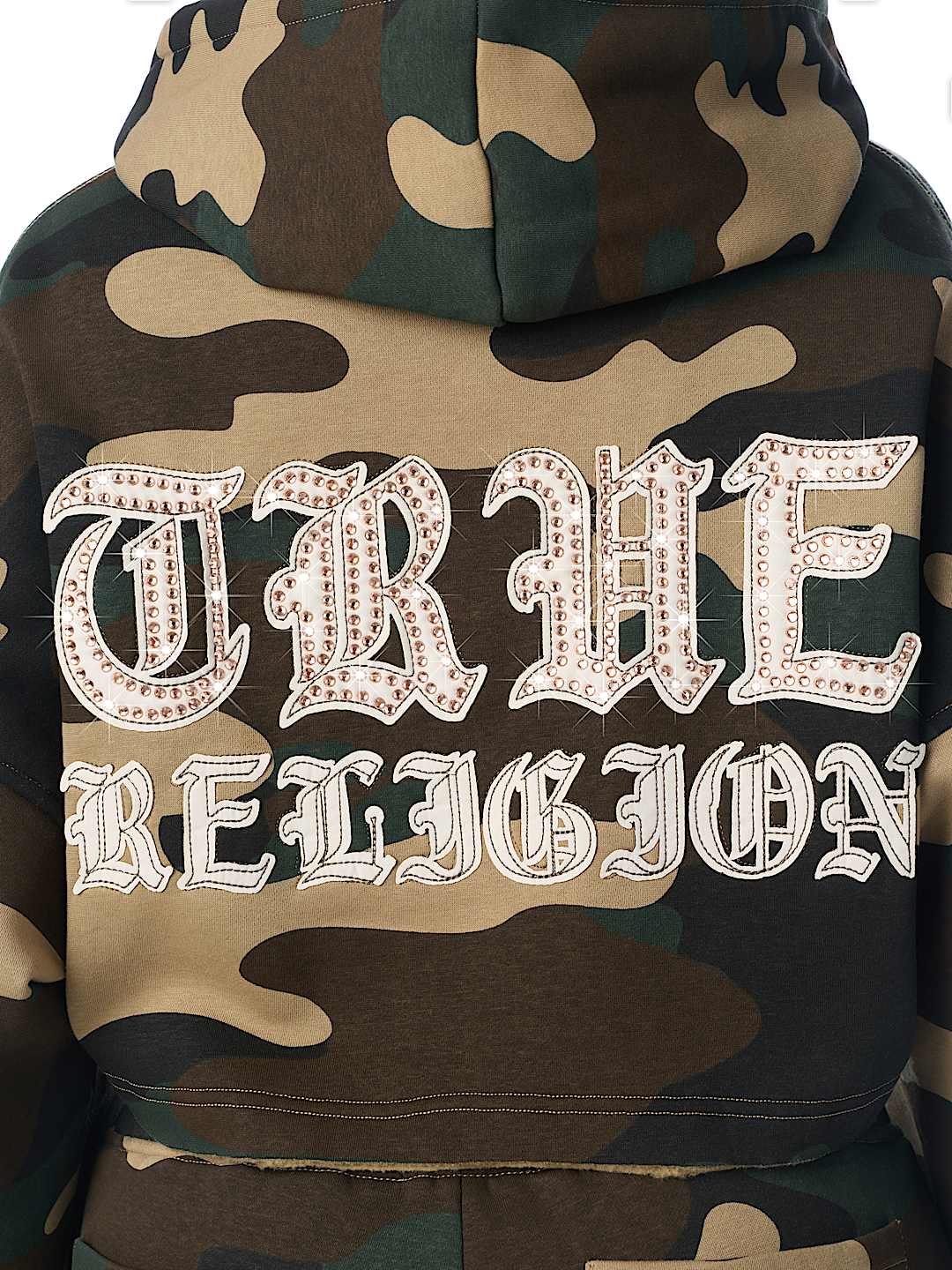 APPLIQU&Eacute; CAMO CUT HEM ZIP HOODIE