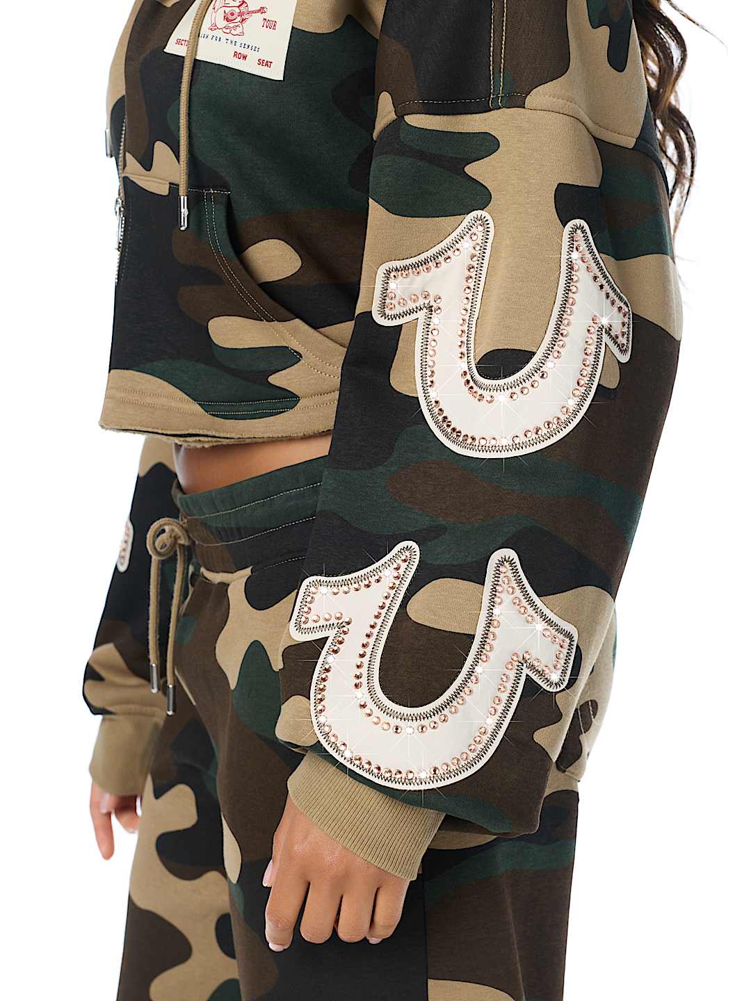 APPLIQU&Eacute; CAMO CUT HEM ZIP HOODIE