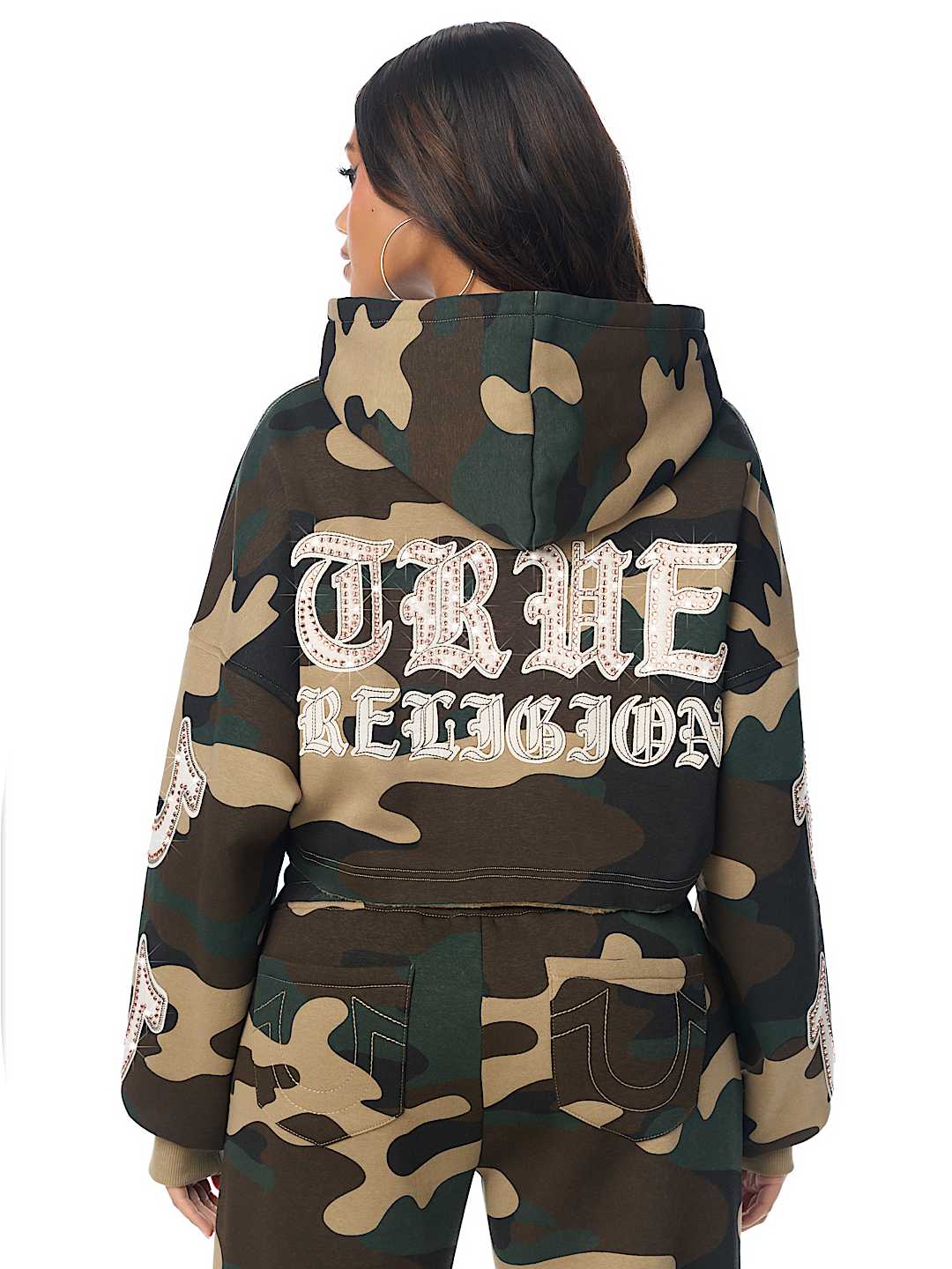 APPLIQU&Eacute; CAMO CUT HEM ZIP HOODIE