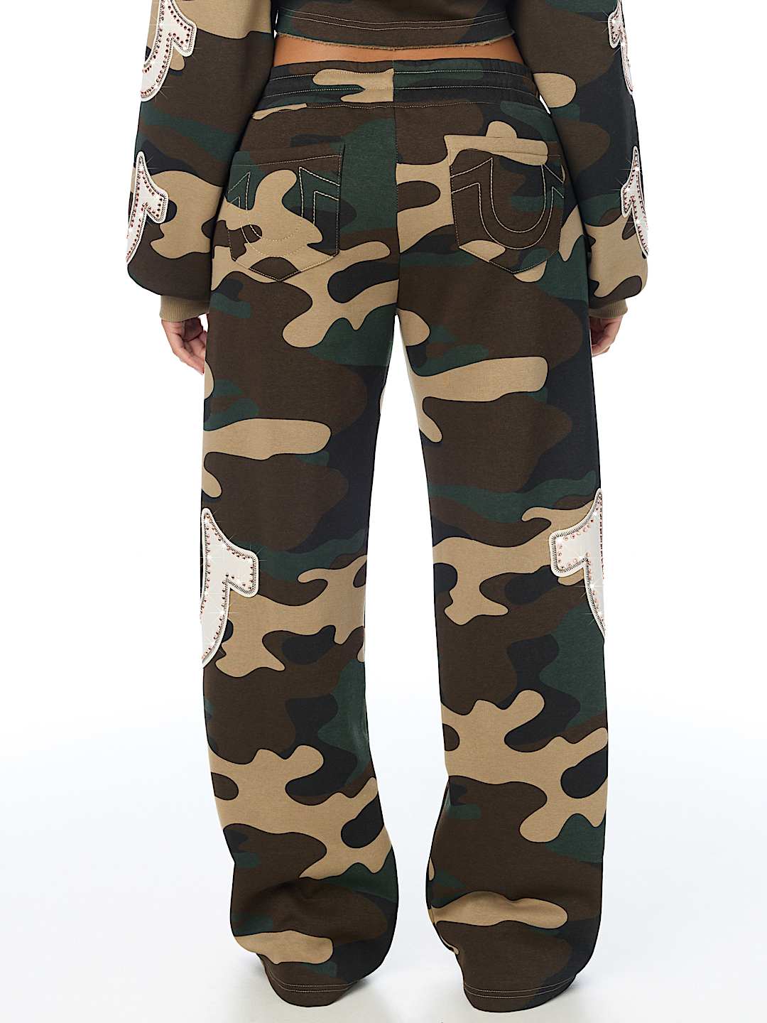 APPLIQU&Eacute; CAMO LOW RISE STRAIGHT LEG SWEATPANT