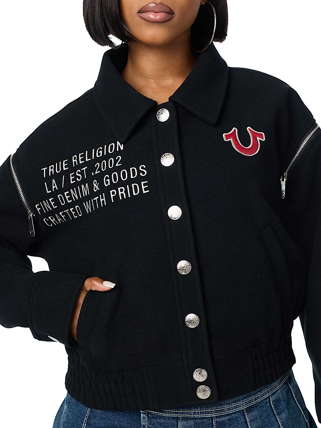 EMBROIDERED WOOL MOTO JACKET