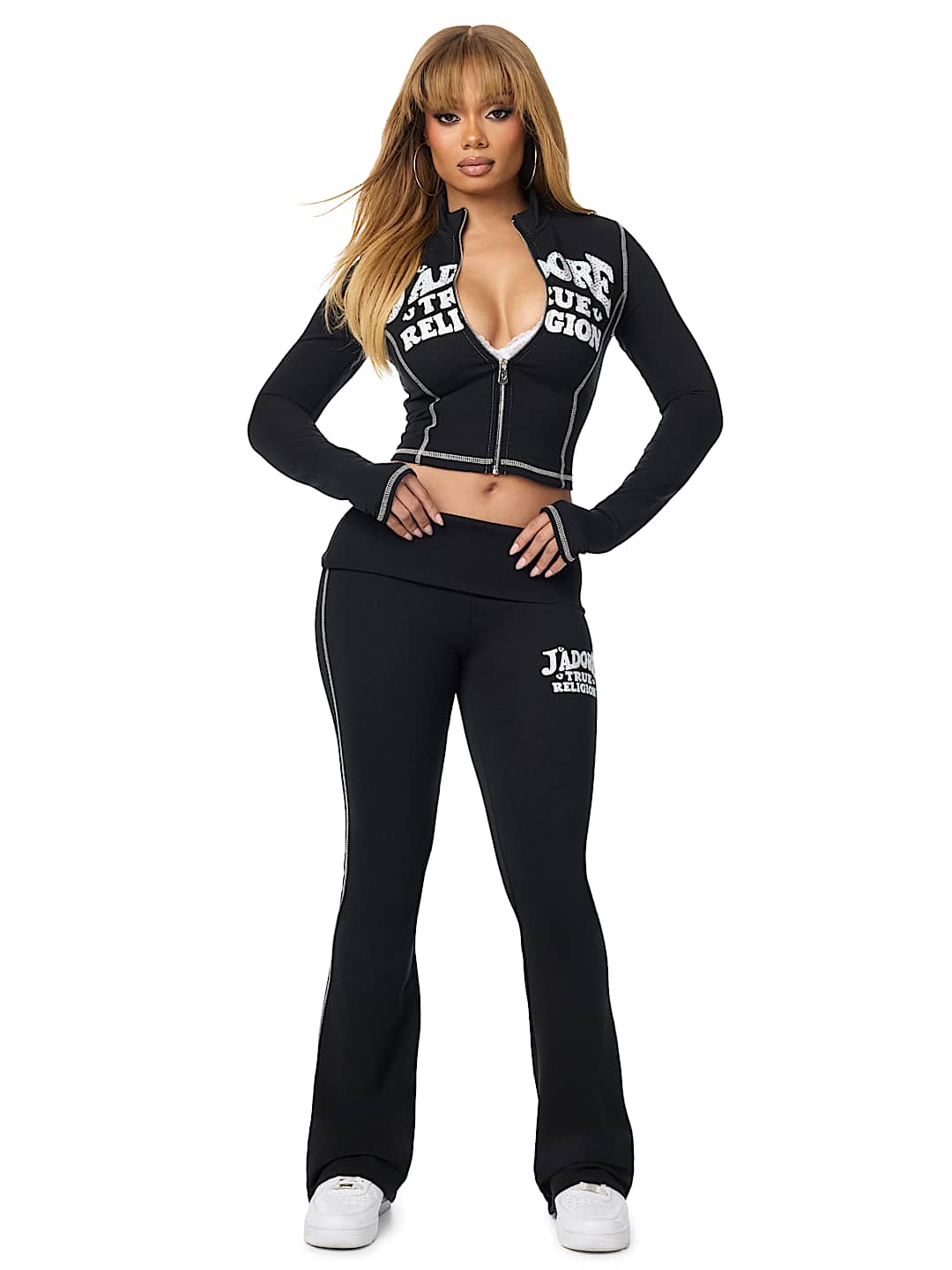PANTALON COUPE BOTTILLON &Agrave; TAILLE &Agrave; REVERS ET LOGO &laquo;&nbsp;J&rsquo;ADORE&nbsp;&raquo; EN CRISTAUX