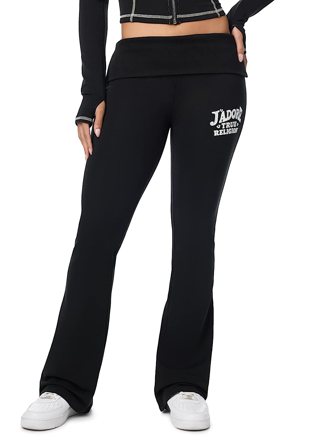 PANTALON COUPE BOTTILLON &Agrave; TAILLE &Agrave; REVERS ET LOGO &laquo;&nbsp;J&rsquo;ADORE&nbsp;&raquo; EN CRISTAUX