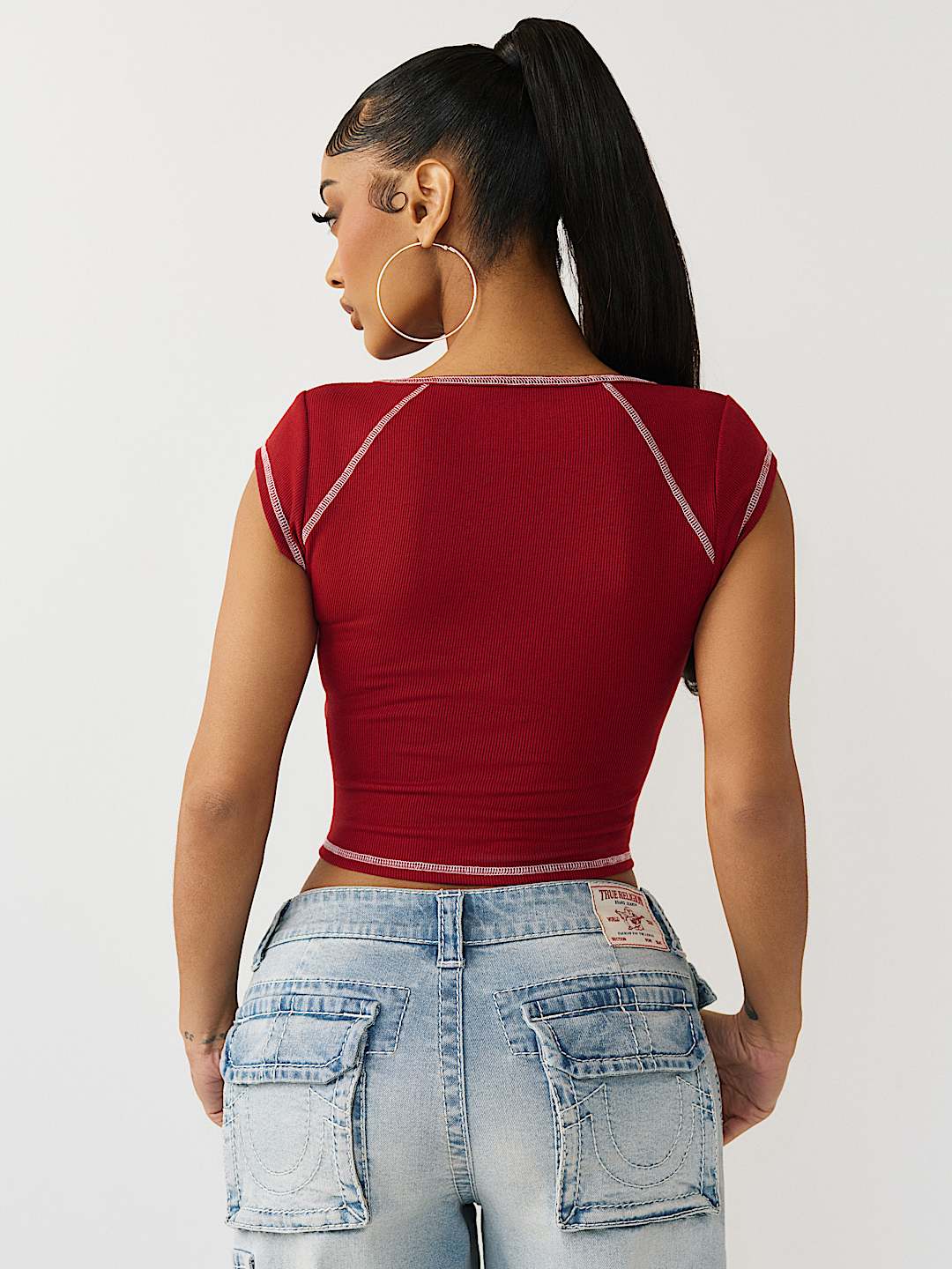 CRYSTAL RIBBED NOTCHED BABY TEE, image 5