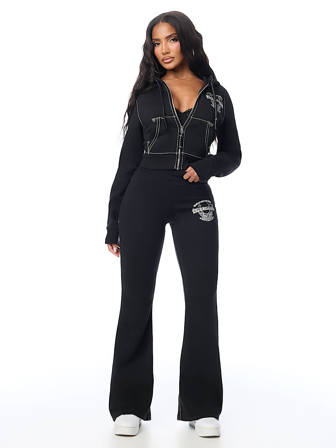 BIG T CRYSTAL HORSESHOE SHRUNKEN ZIP HOODIE