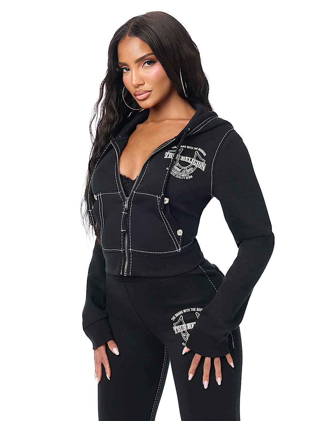 BIG T CRYSTAL HORSESHOE SHRUNKEN ZIP HOODIE