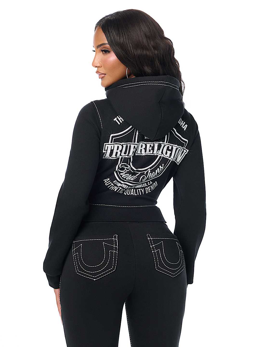 BIG T CRYSTAL HORSESHOE SHRUNKEN ZIP HOODIE