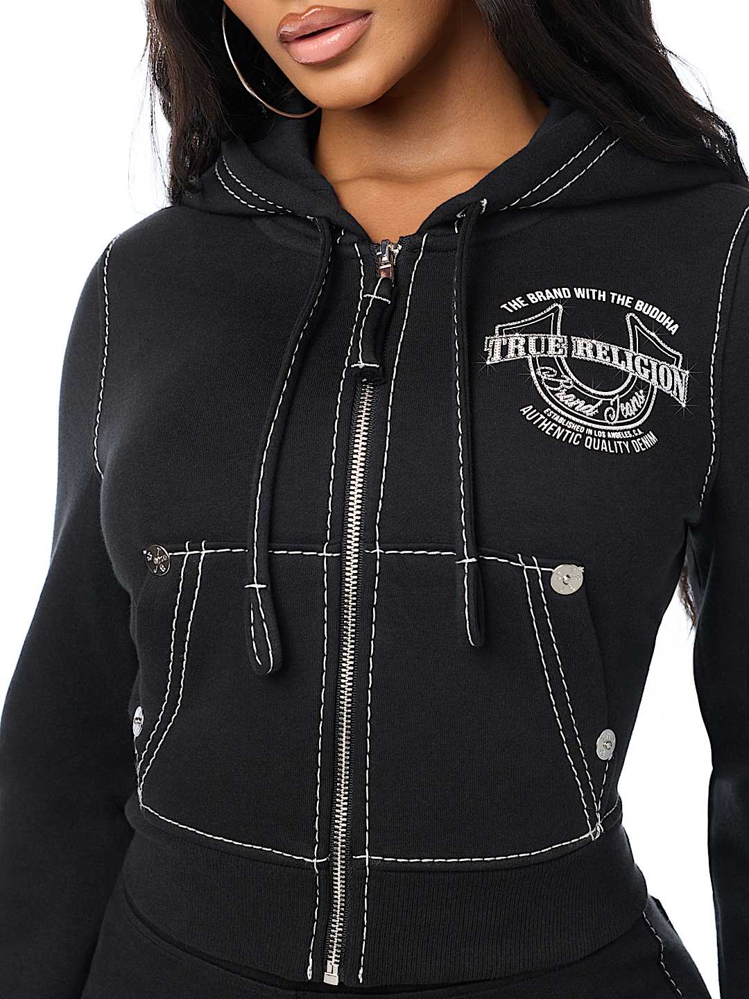 BIG T CRYSTAL HORSESHOE SHRUNKEN ZIP HOODIE