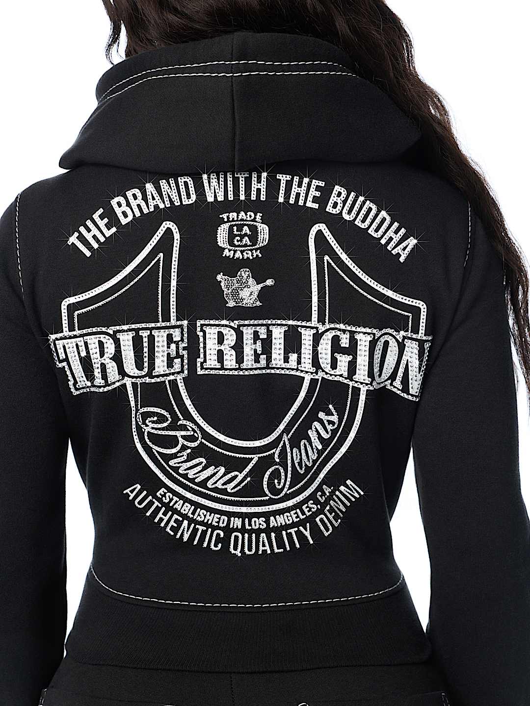 BIG T CRYSTAL HORSESHOE SHRUNKEN ZIP HOODIE