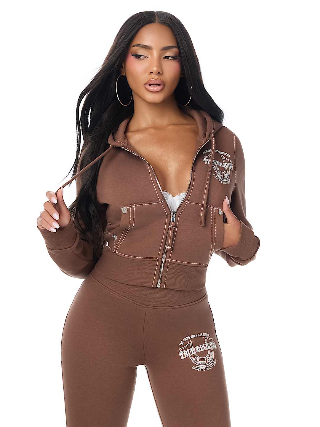 BIG T CRYSTAL HORSESHOE SHRUNKEN ZIP HOODIE