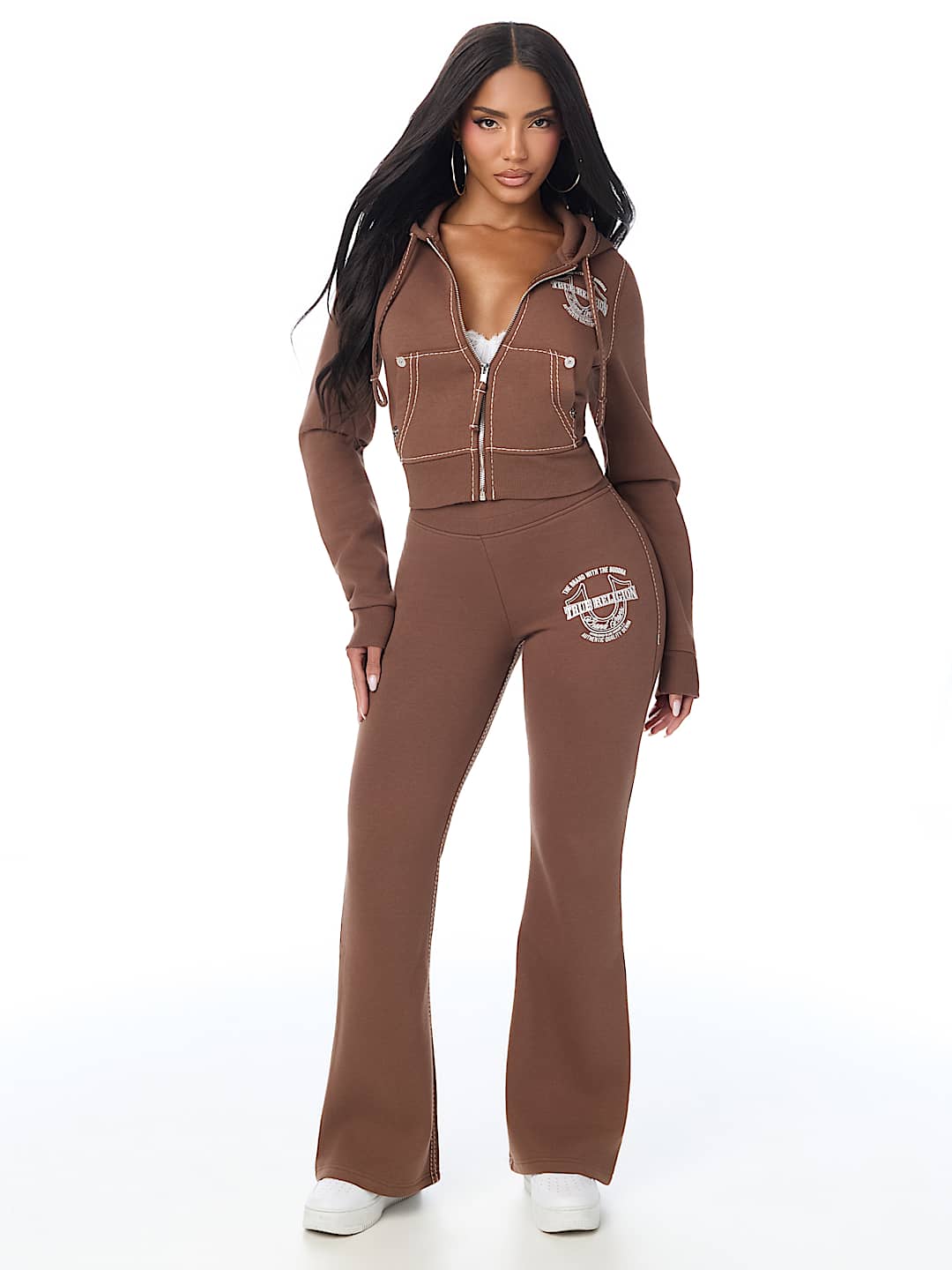 BIG T CRYSTAL HORSESHOE SHRUNKEN ZIP HOODIE