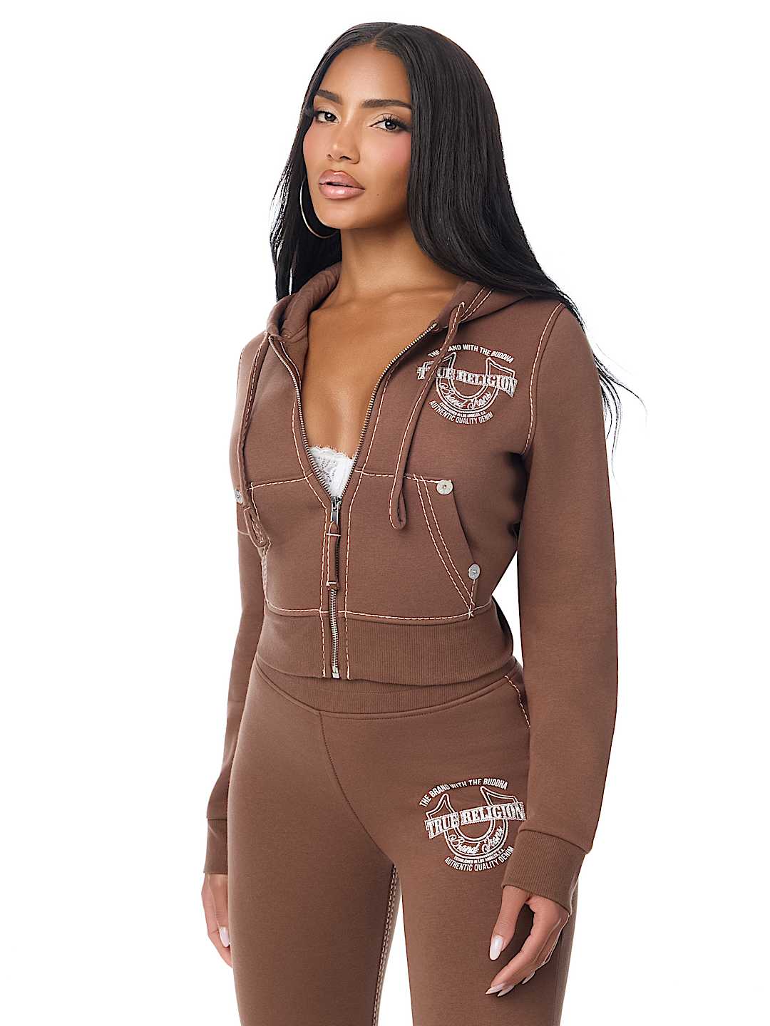 BIG T CRYSTAL HORSESHOE SHRUNKEN ZIP HOODIE