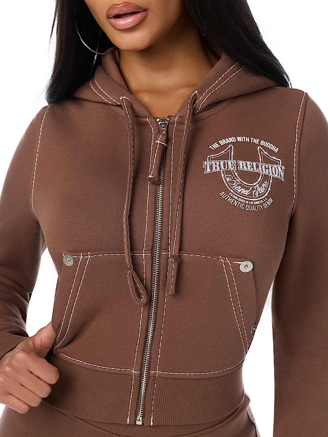 BIG T CRYSTAL HORSESHOE SHRUNKEN ZIP HOODIE