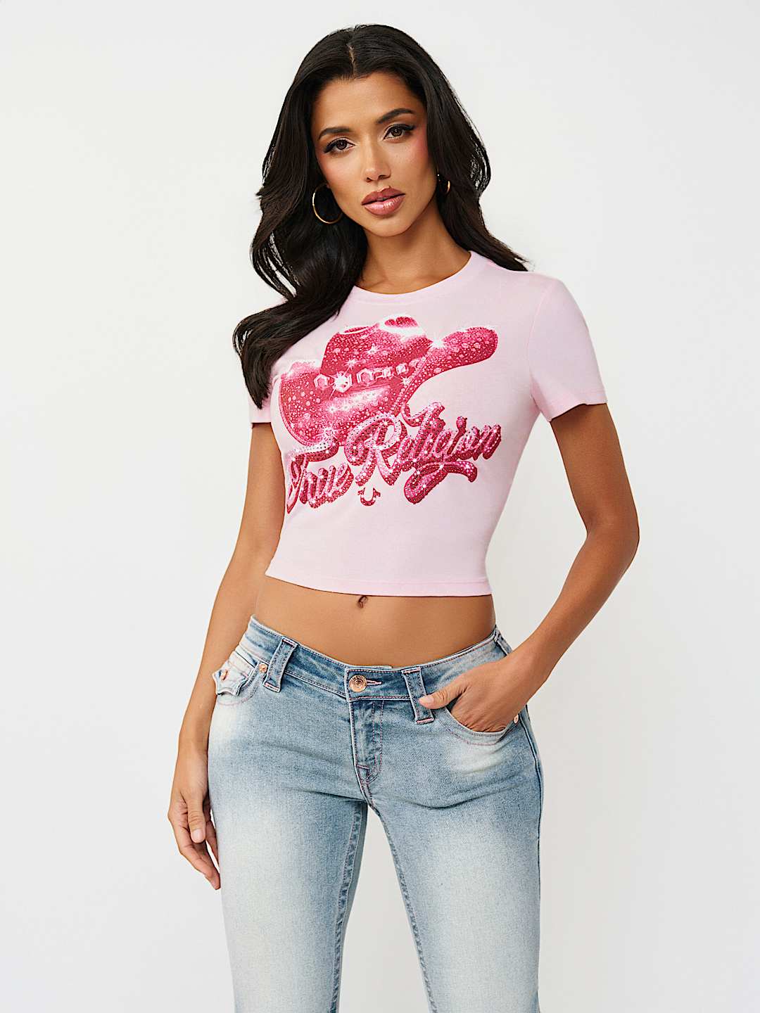 CRYSTAL COWGIRL CREWNECK BABY TEE, image 2
