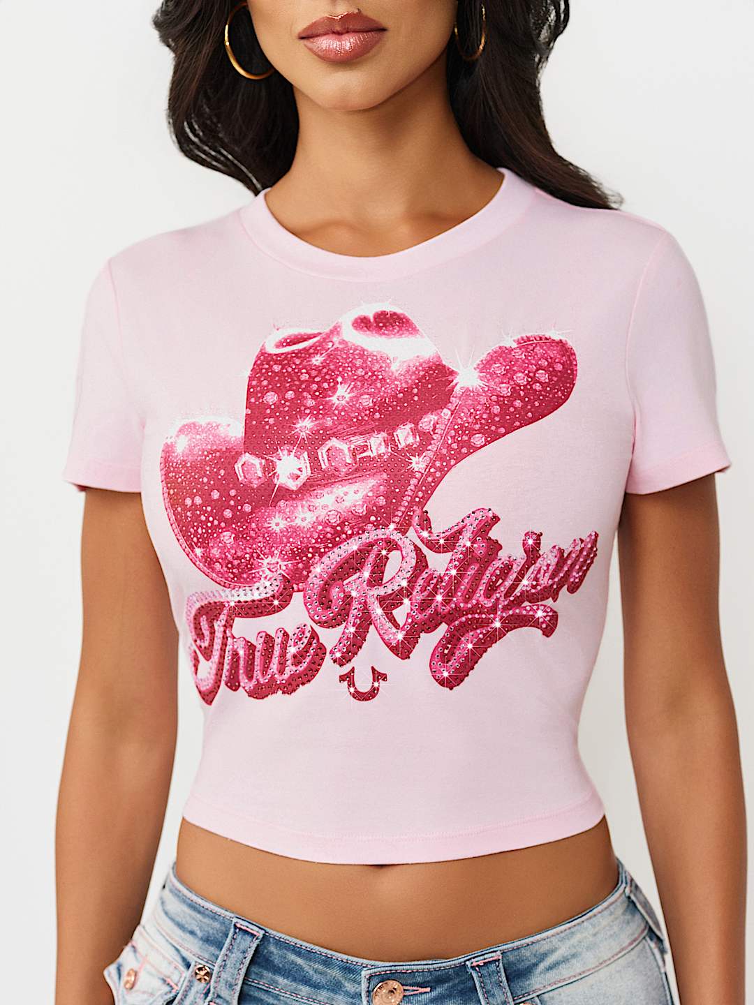 CRYSTAL COWGIRL CREWNECK BABY TEE, image 1