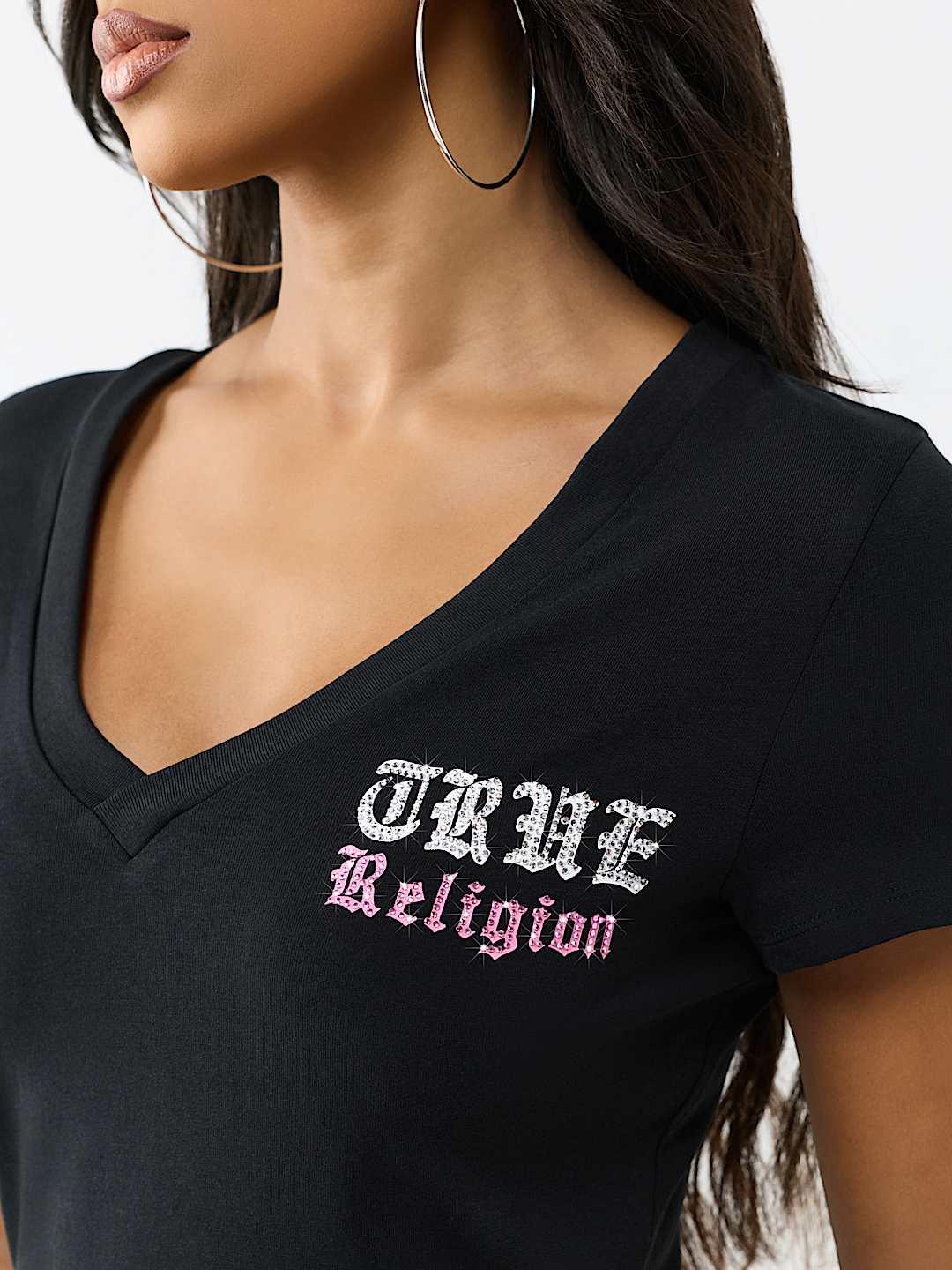 CRYSTAL LOW PLUNGE V-NECK TEE, image 6