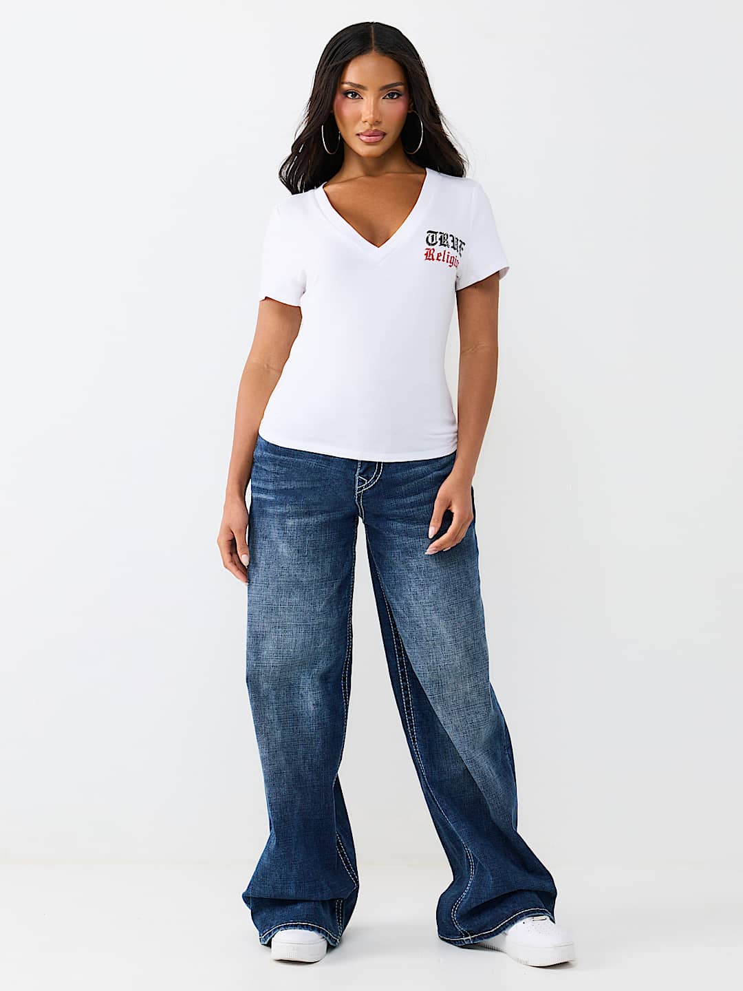 CRYSTAL LOW PLUNGE V-NECK TEE