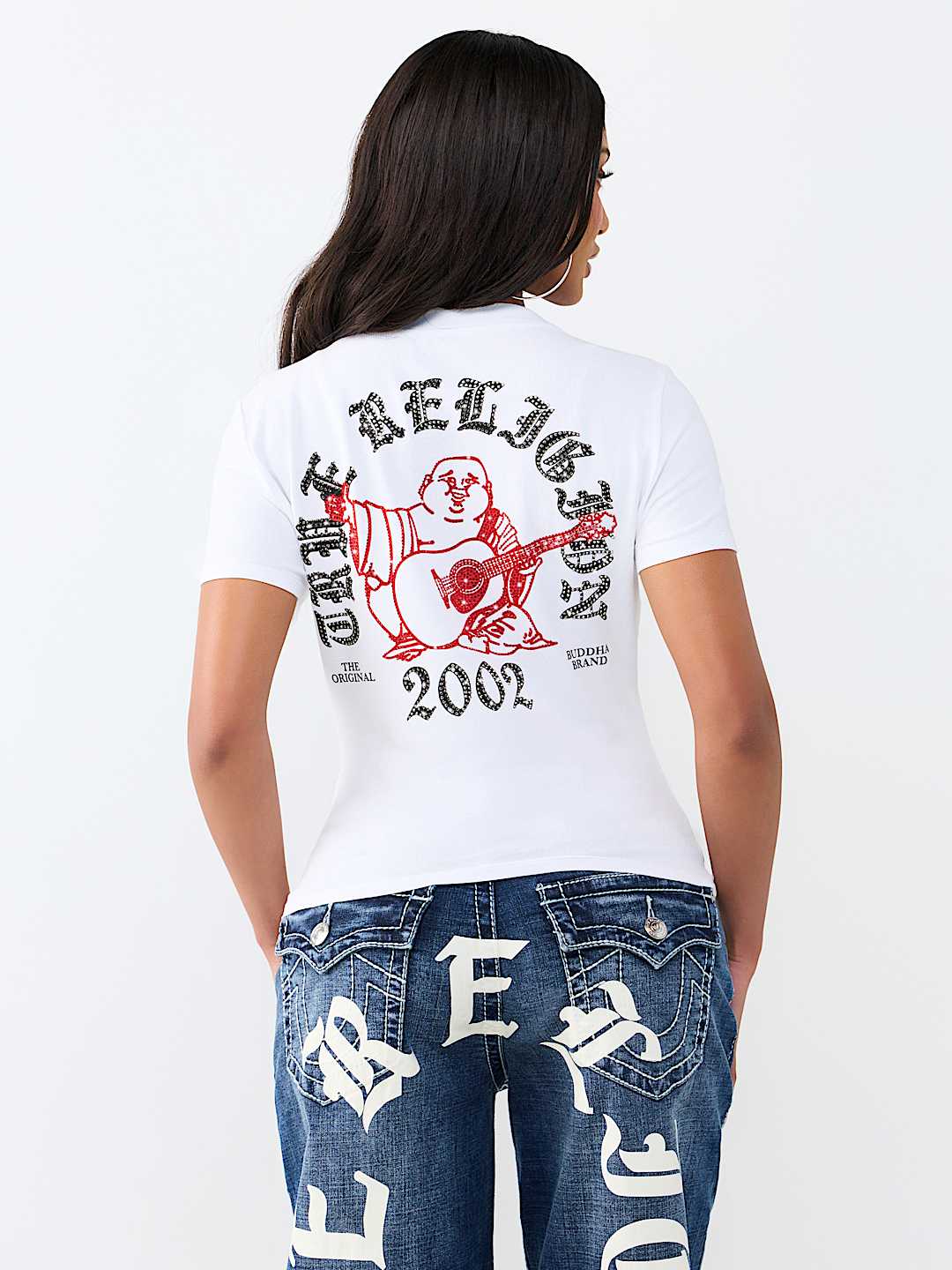 CRYSTAL LOW PLUNGE V-NECK TEE