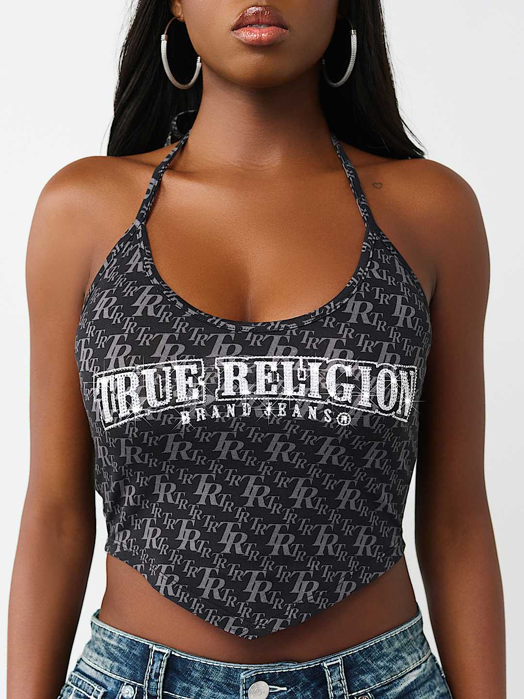 Женский топ True Religion халтер с монограммой, черный
