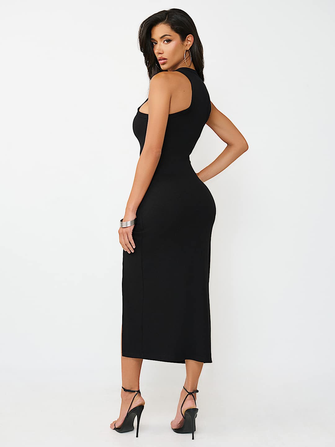 RUCHED RIBBED MIDI DRESS, image 2
