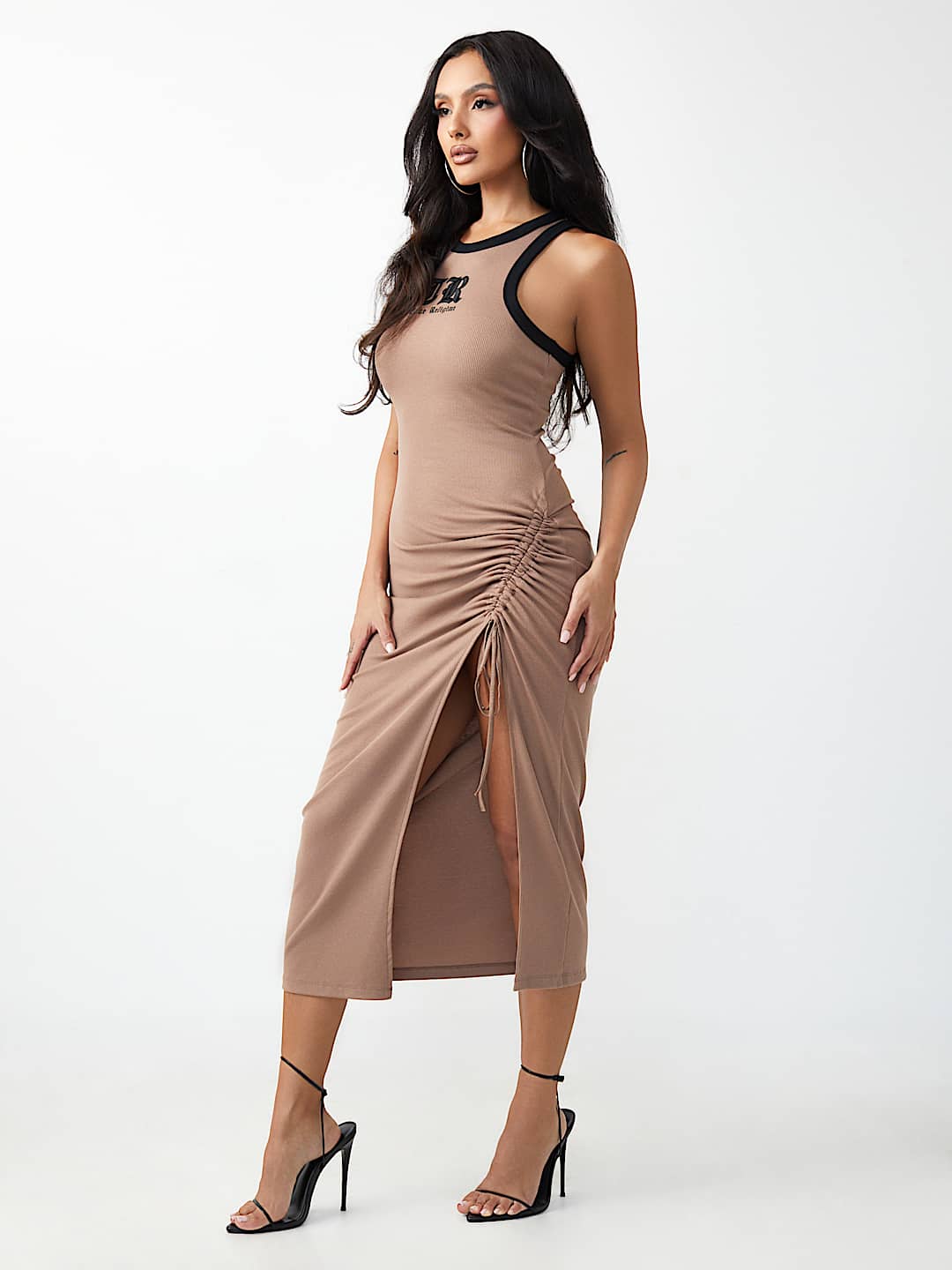 RUCHED RIBBED MIDI DRESS, image 2