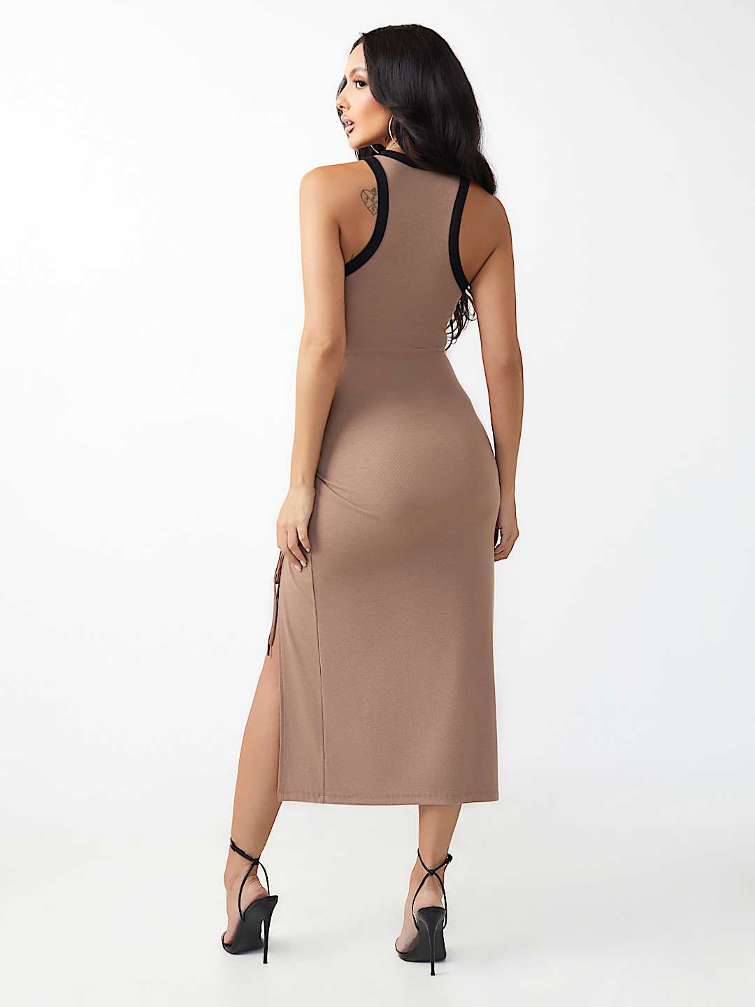 RUCHED RIBBED MIDI DRESS, image 5