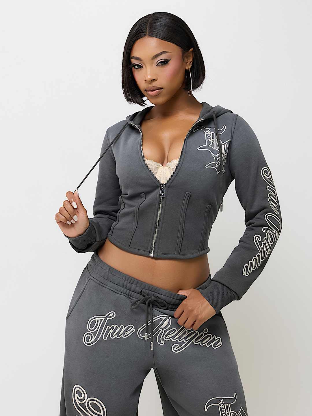WASHED CORSET ZIP HOODIE