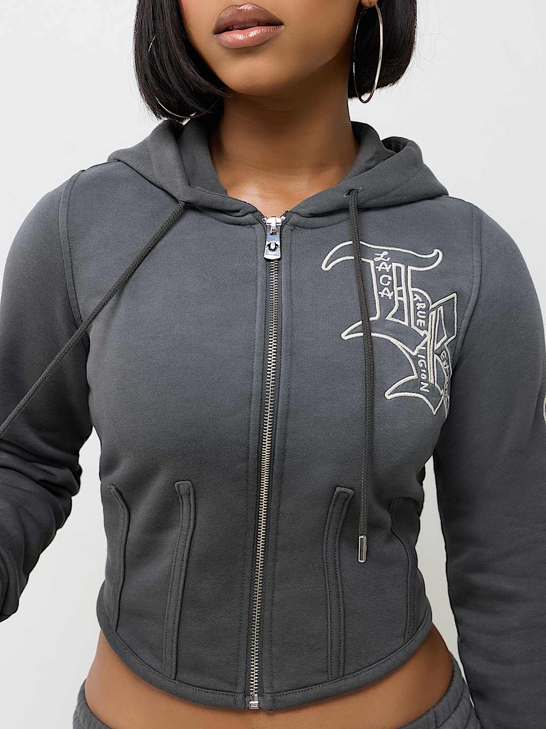 WASHED CORSET ZIP HOODIE