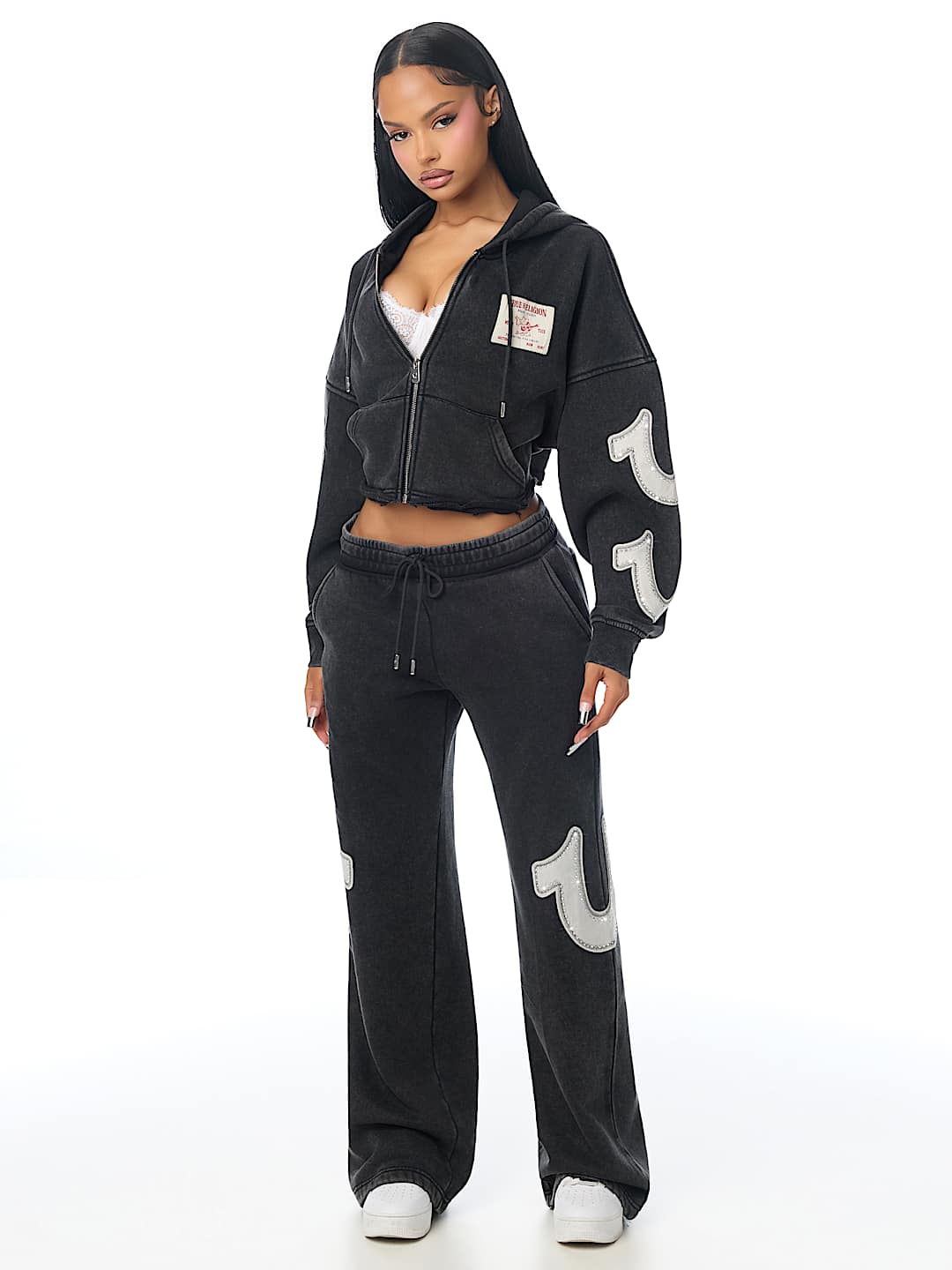 APPLIQU&Eacute; WASHED LOW RISE STRAIGHT LEG SWEATPANT