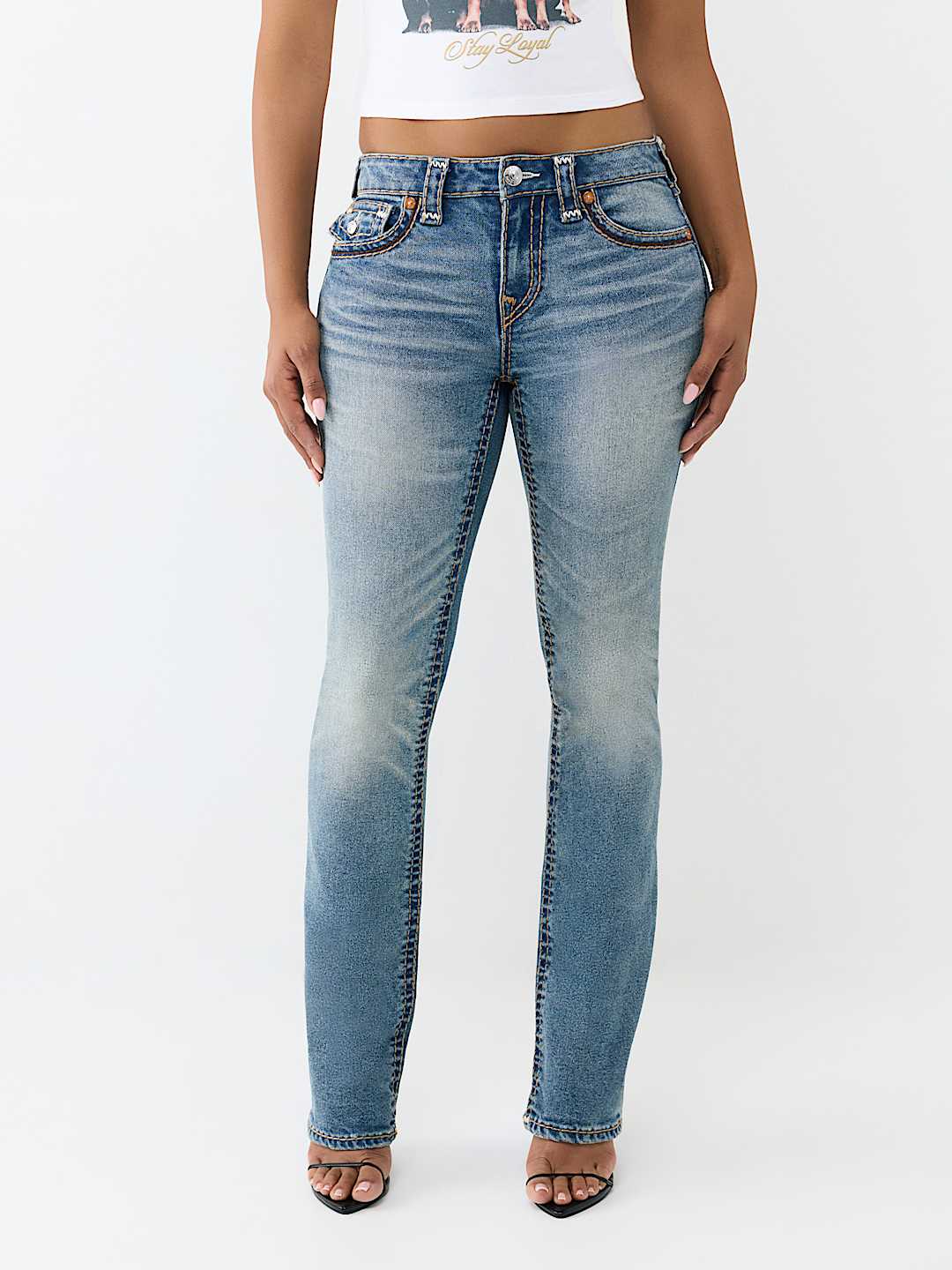 BILLIE MID RISE SUPER T APPLIQU&Eacute; FLAP STRAIGHT JEAN, image 2