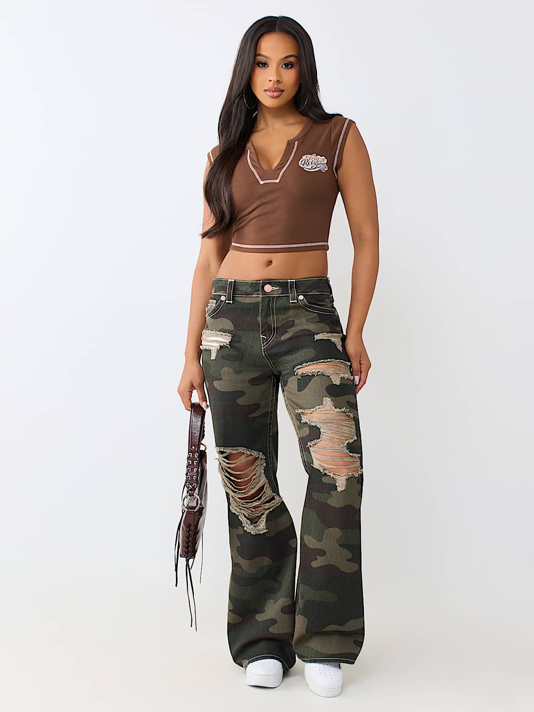 JEAN AMPLE MI-TAILLE CAMOUFLAGE ASPECT US&Eacute; BOBBI