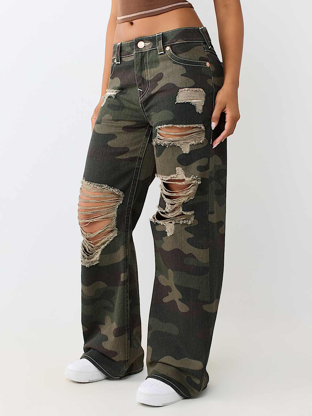JEAN AMPLE MI-TAILLE CAMOUFLAGE ASPECT US&Eacute; BOBBI