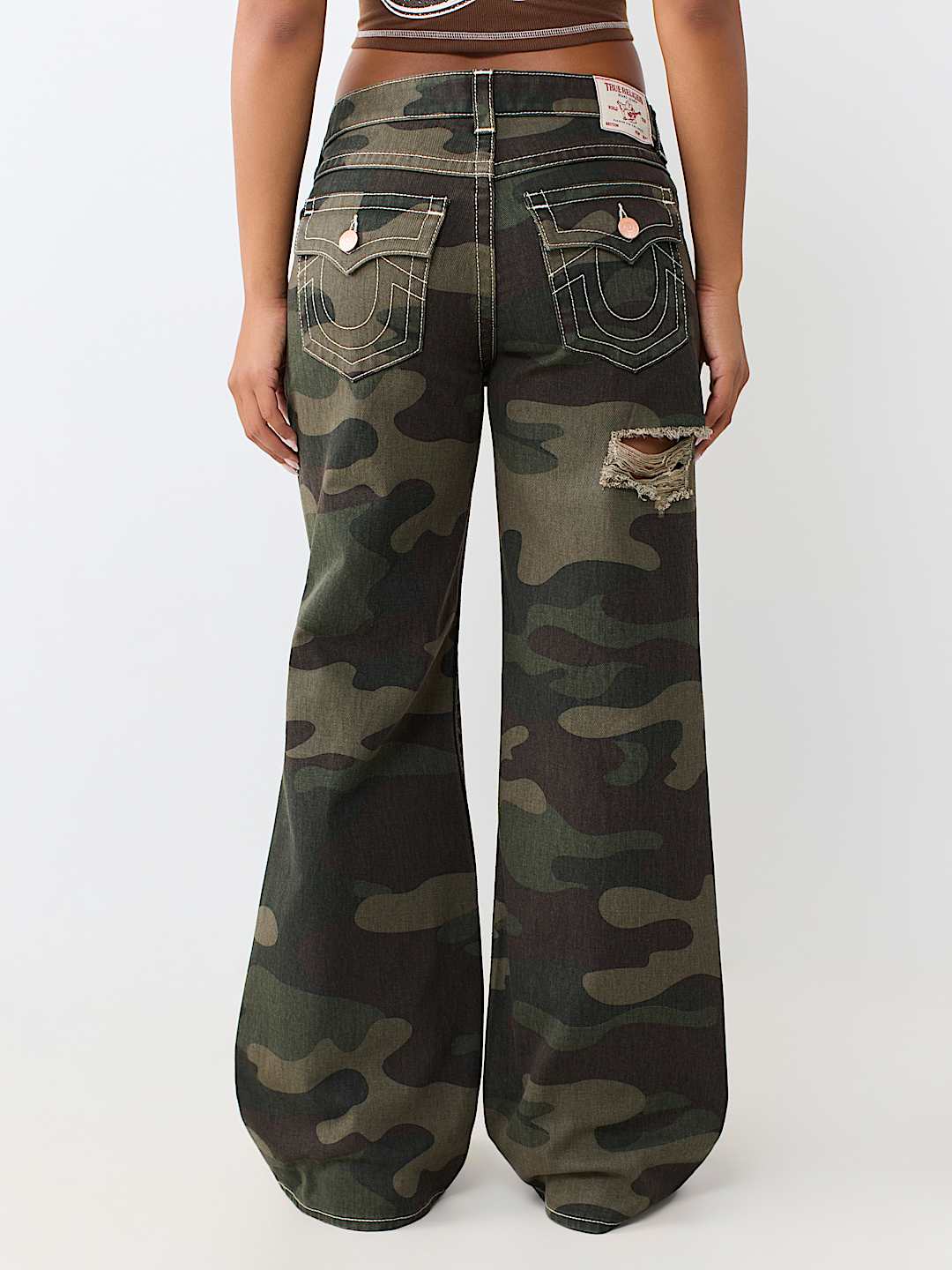 BOBBI MID RISE DISTRESSED CAMO BAGGY JEAN