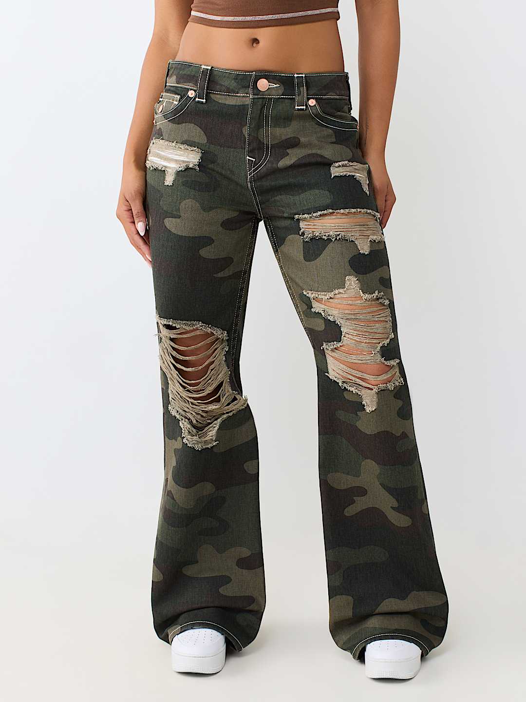 JEAN AMPLE MI-TAILLE CAMOUFLAGE ASPECT US&Eacute; BOBBI