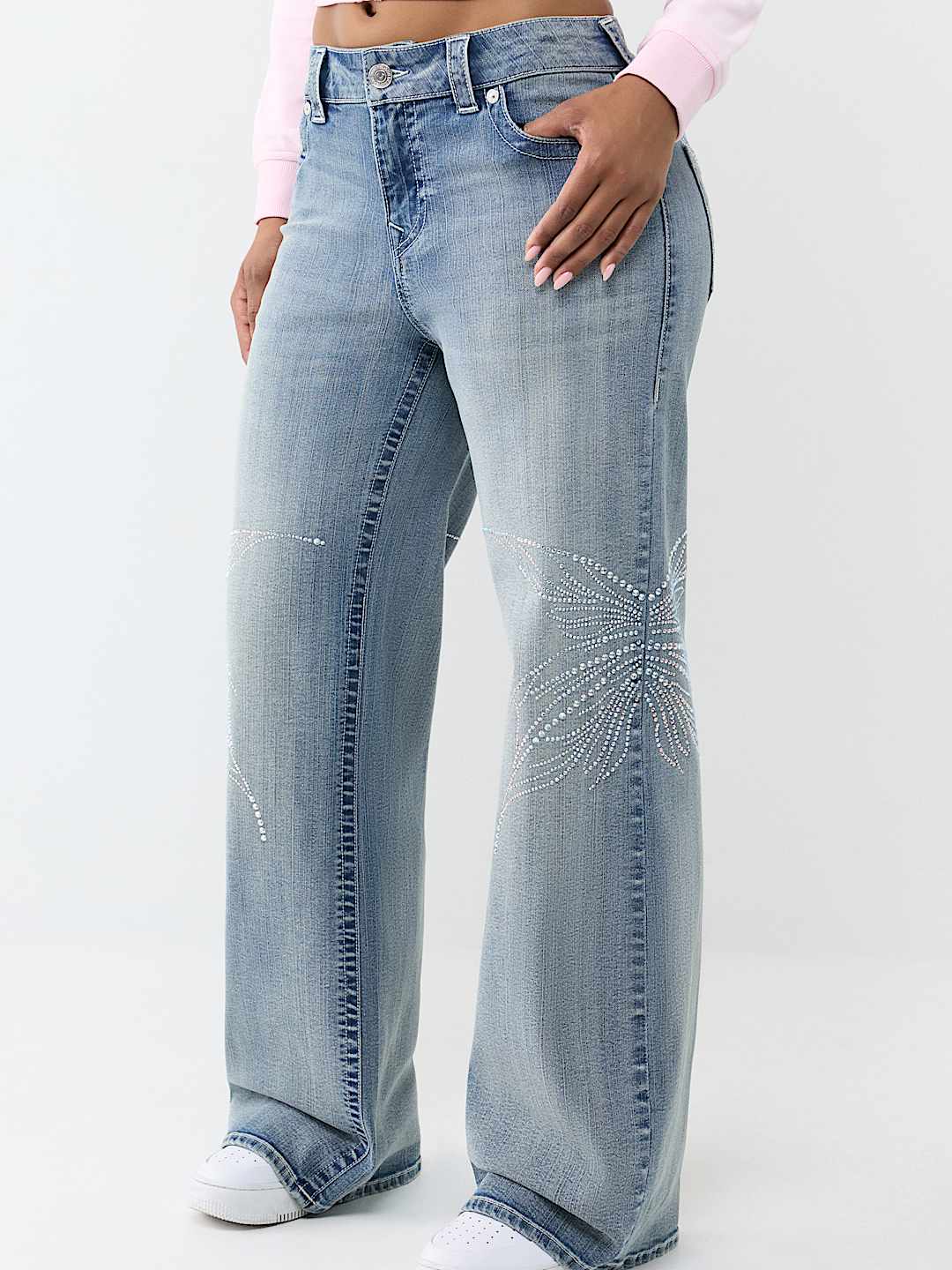 BOBBI MID RISE CRYSTAL BUTTERFLY BAGGY JEAN 